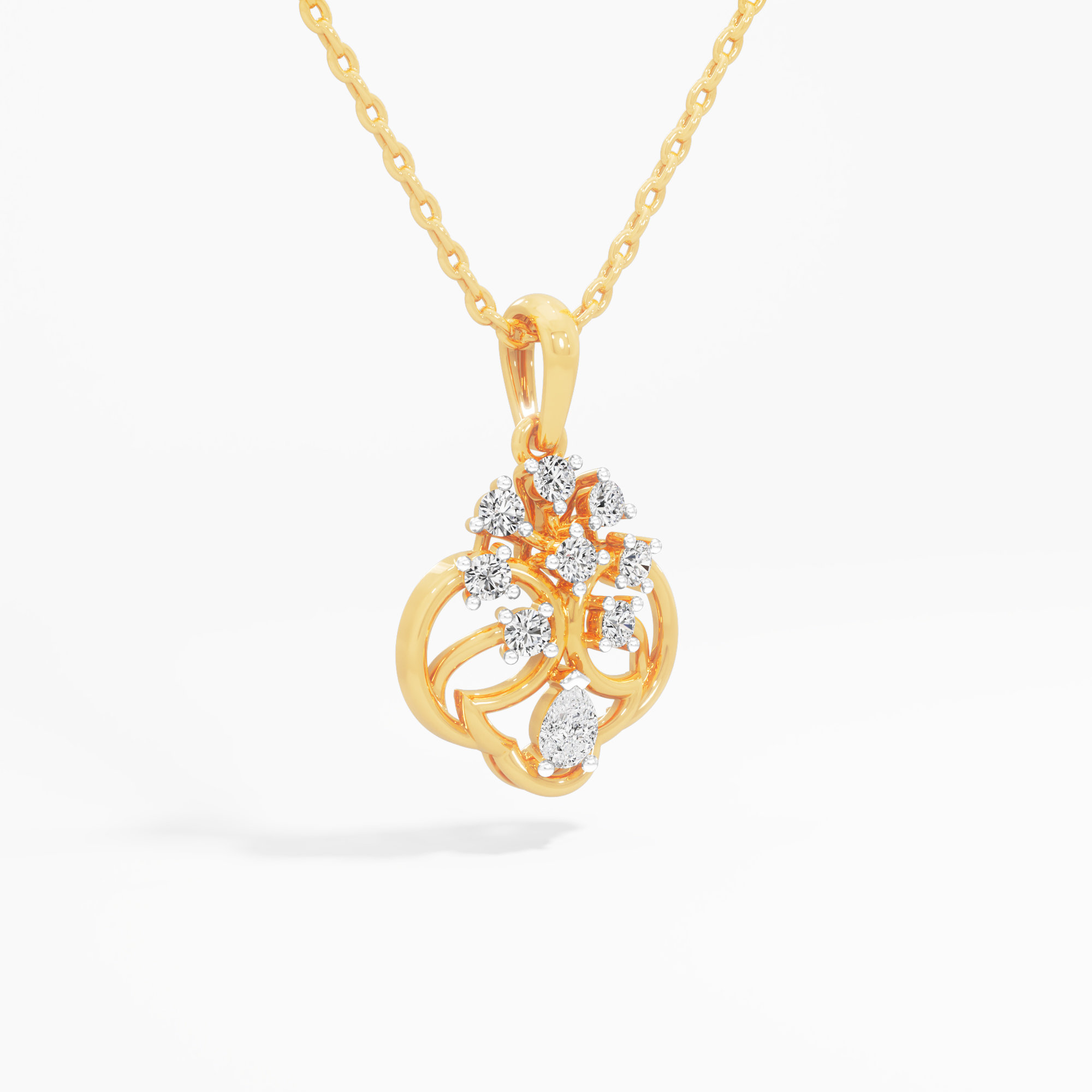 Filigree Rosette Diamond Pendant in 9KT Yellow Gold (Diamond Quality:FG-VVS VS)