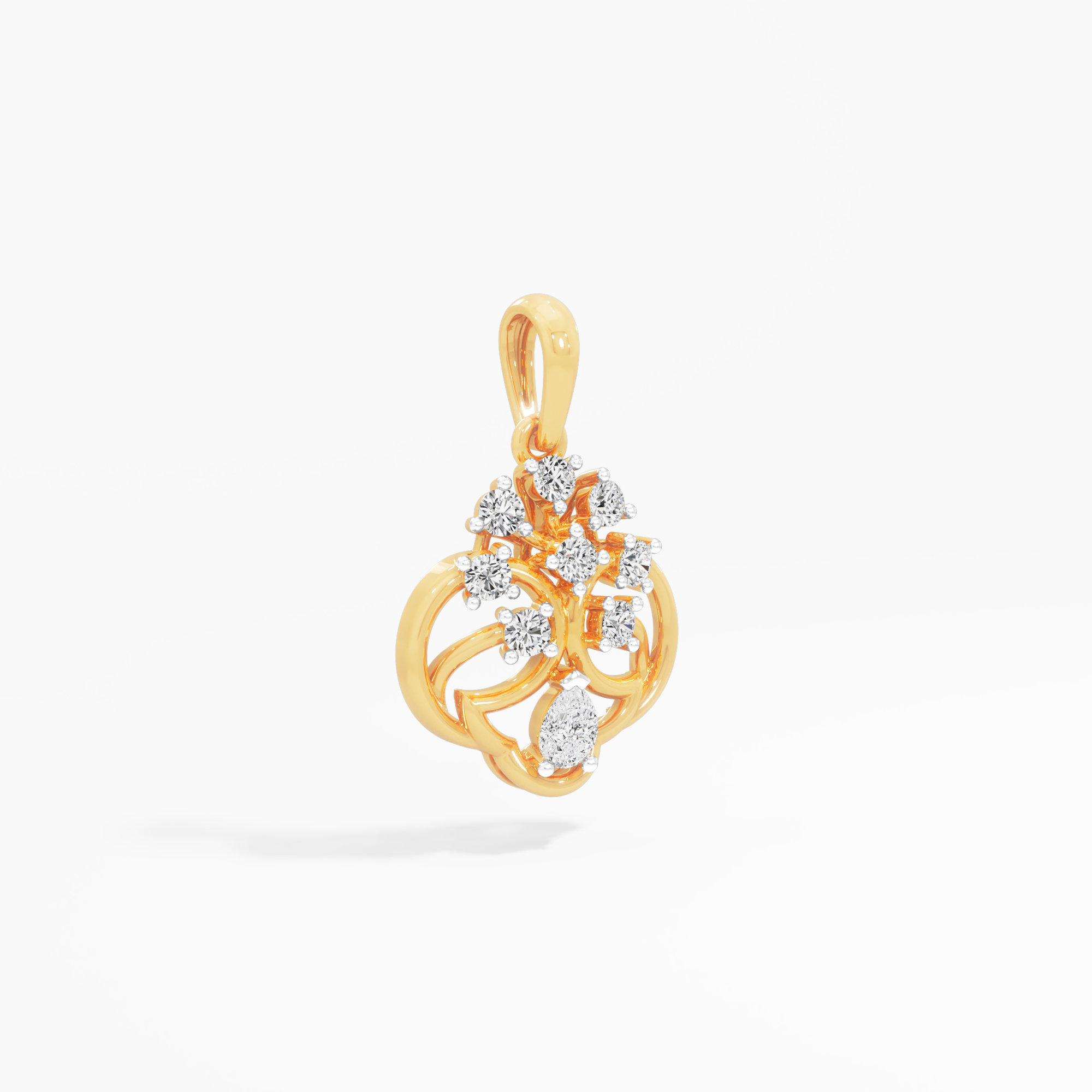 Filigree Rosette Diamond Pendant in 9KT Yellow Gold (Diamond Quality:FG-VVS VS)