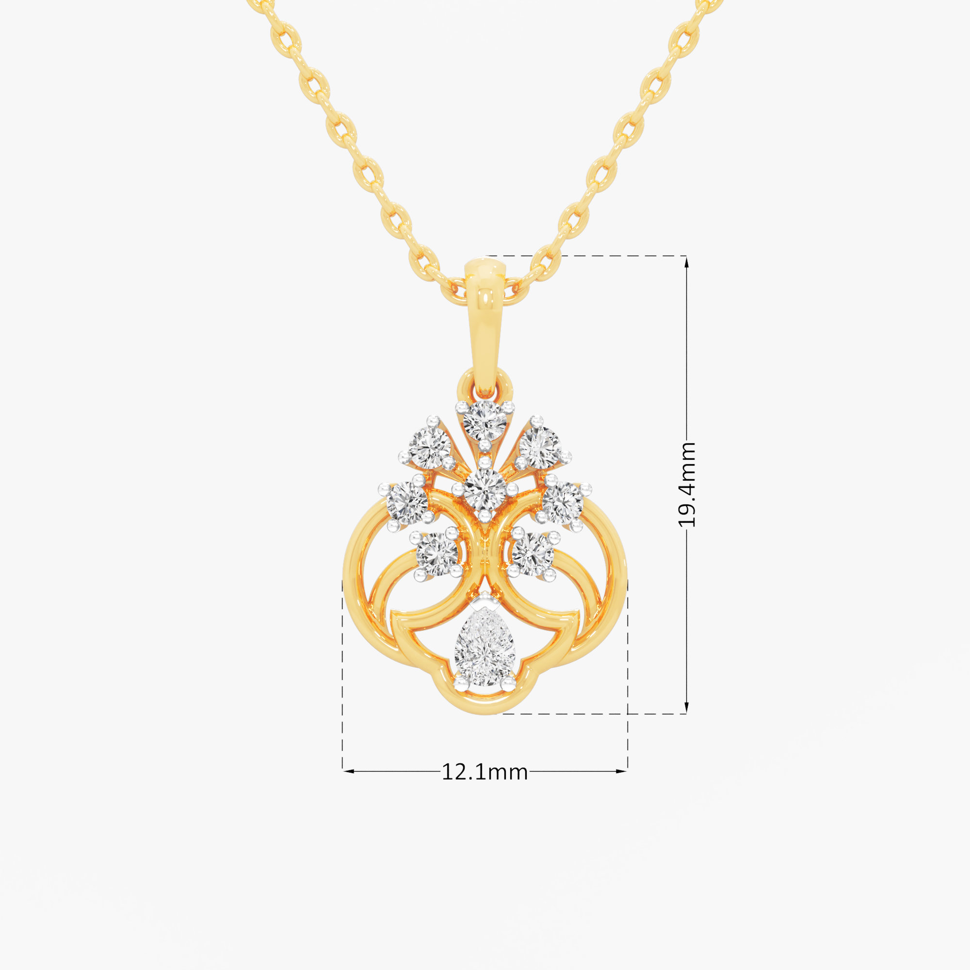 Filigree Rosette Diamond Pendant in 9KT Yellow Gold (Diamond Quality:FG-VVS VS)