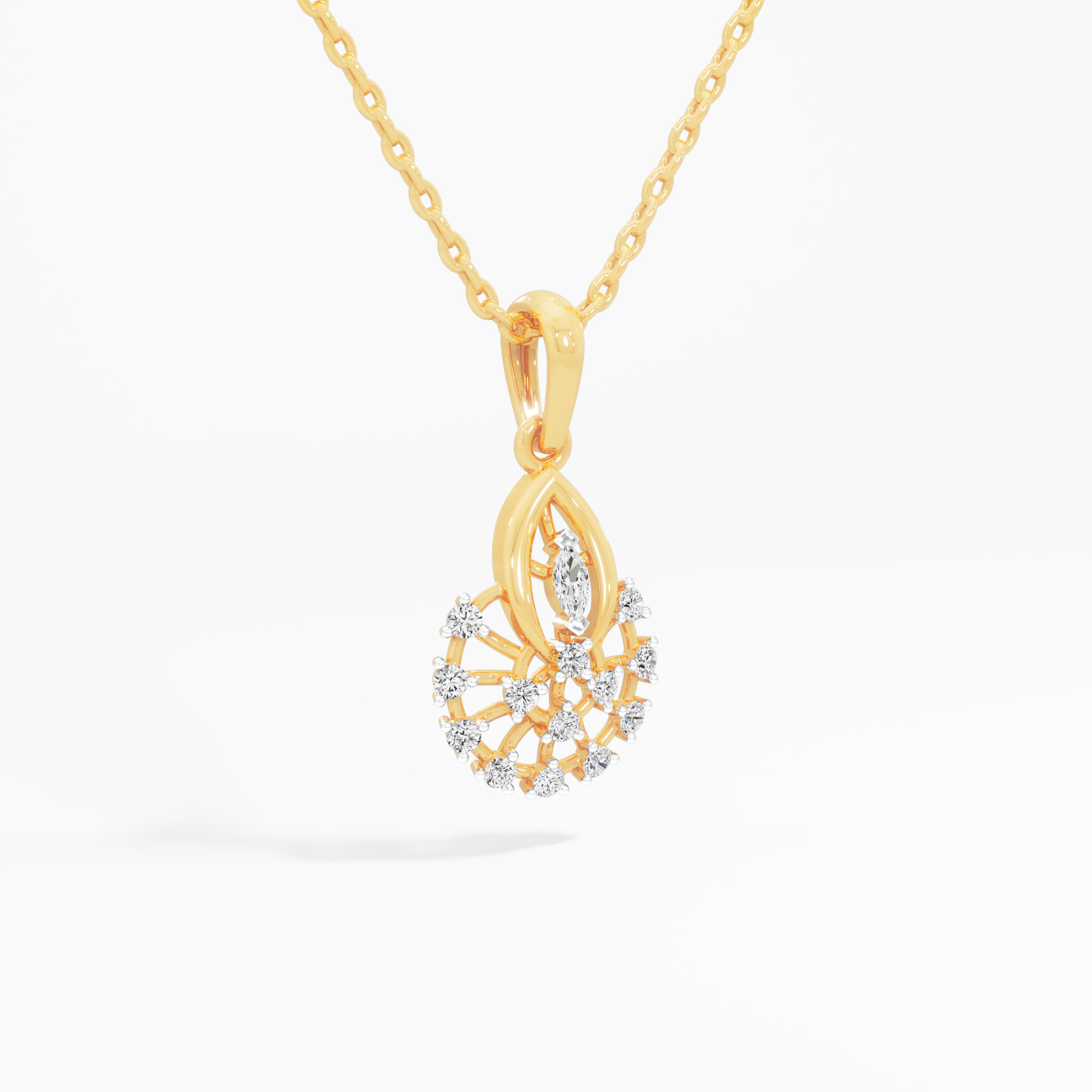 Halo Wheel Diamond Pendant in 9KT Yellow Gold (Diamond Quality:FG-VVS VS)