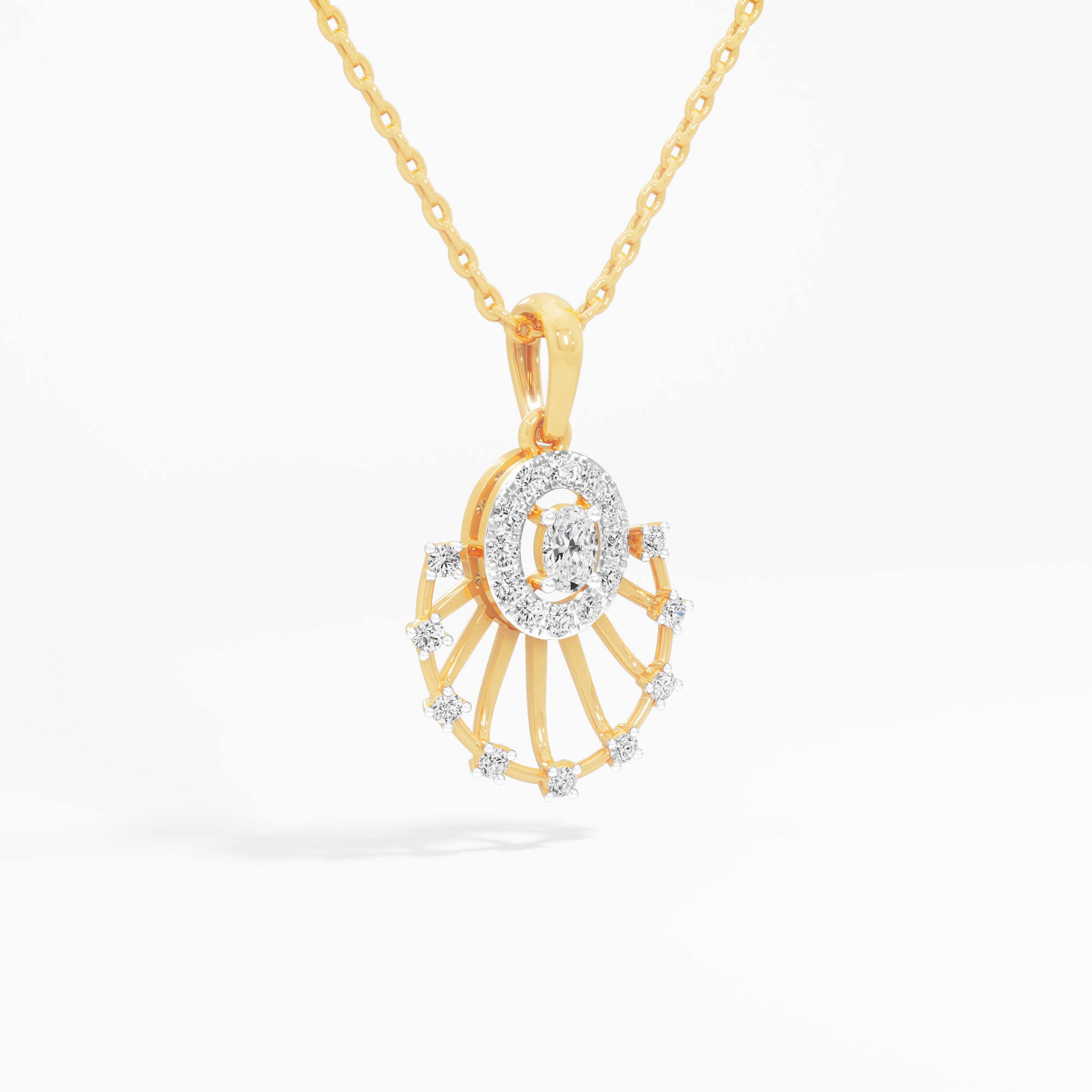 Sunray Halo Diamond Pendant in 9KT Yellow Gold (Diamond Quality:FG-VVS VS)