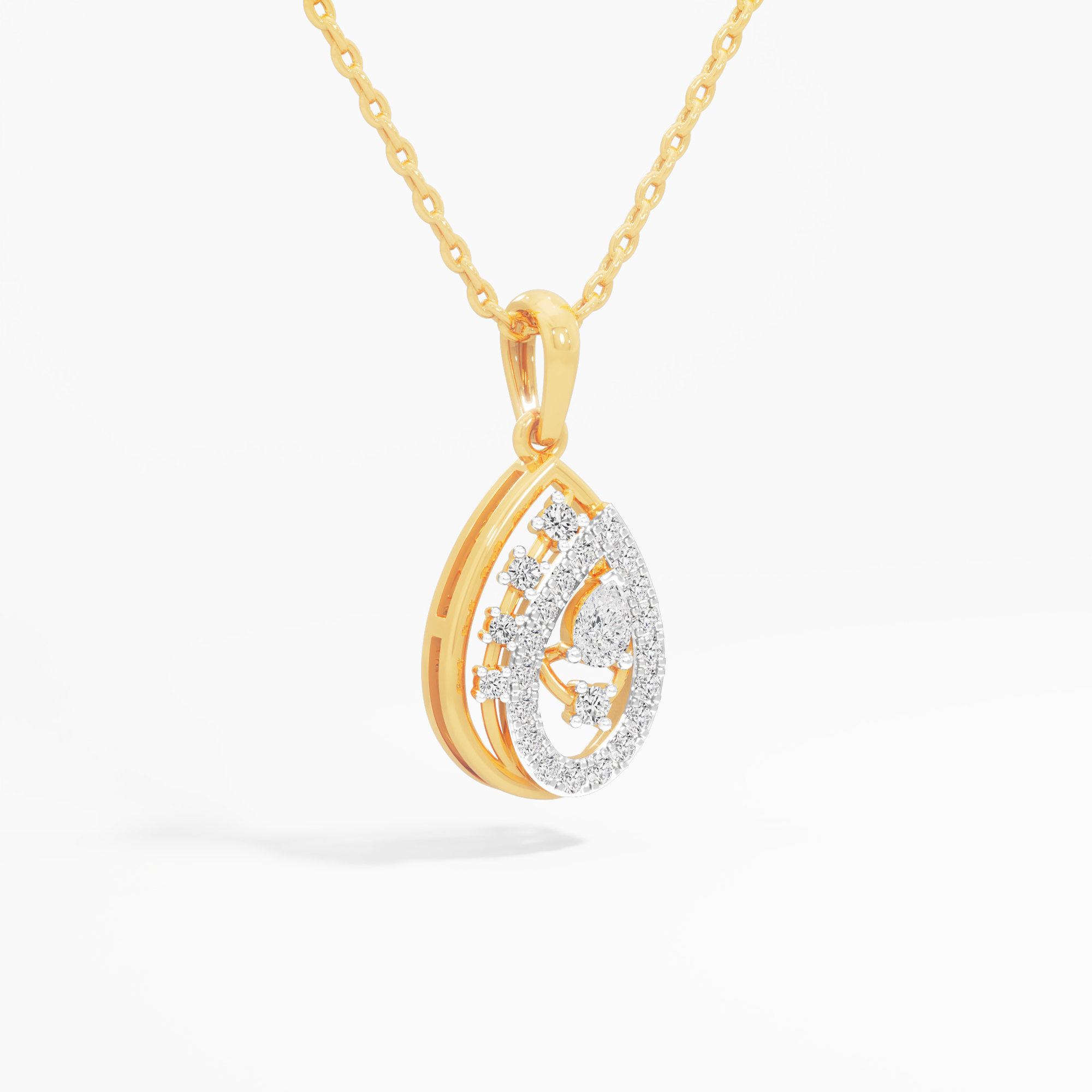 Dew Drop Diamond Pendant in 9KT Yellow Gold (Diamond Quality:FG-VVS VS)