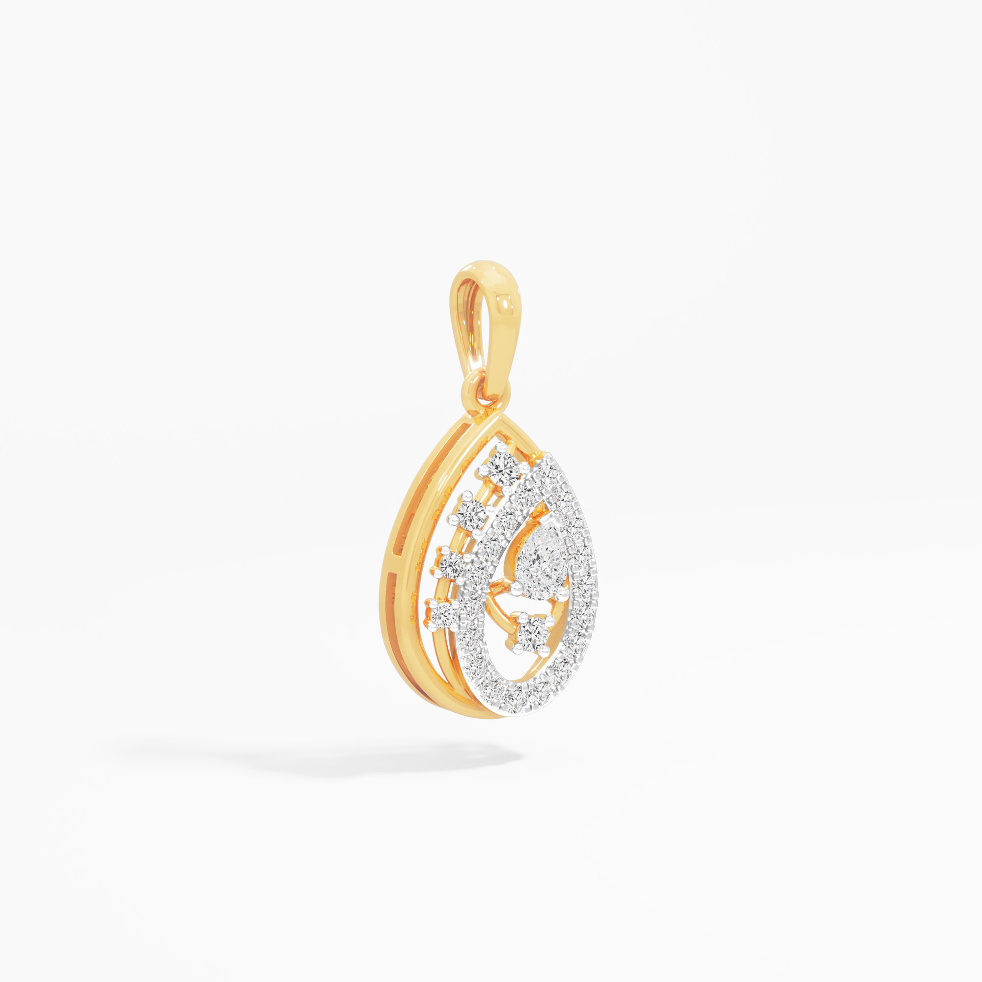Dew Drop Diamond Pendant in 9KT Yellow Gold (Diamond Quality:FG-VVS VS)
