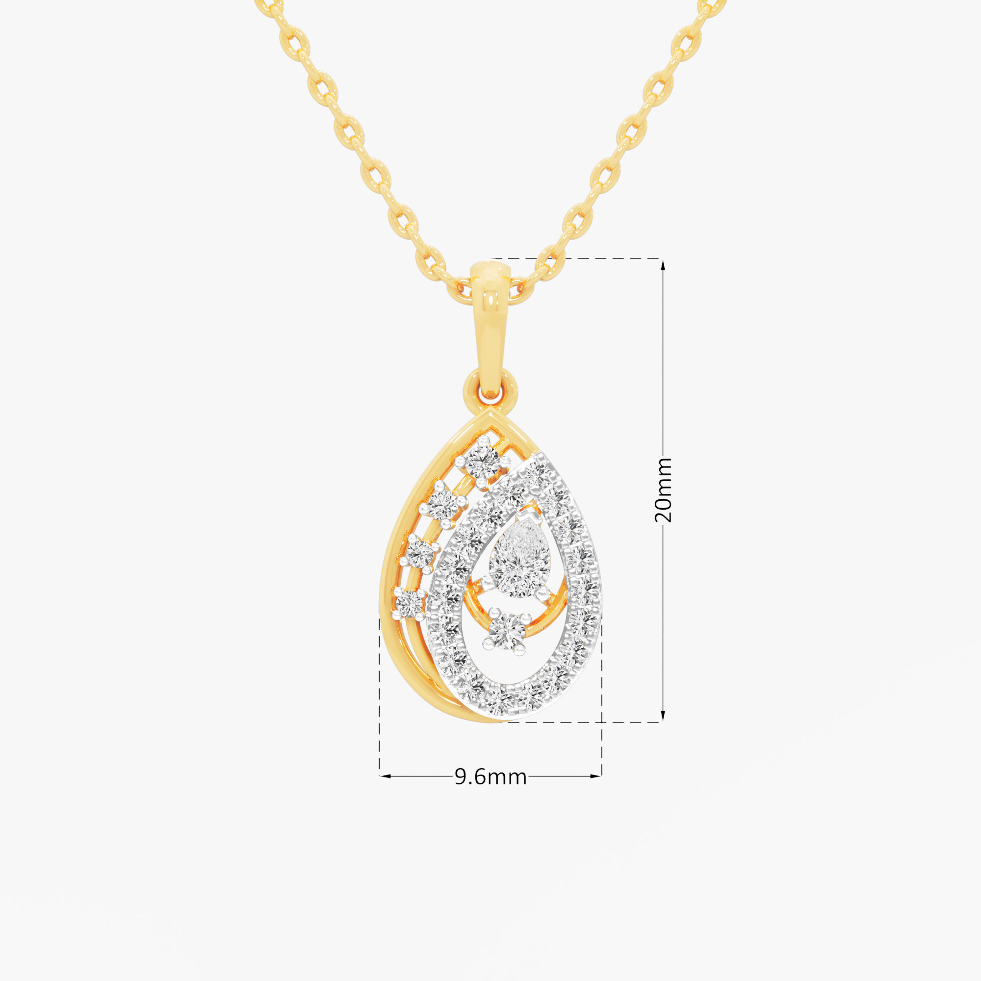 Dew Drop Diamond Pendant in 9KT Yellow Gold (Diamond Quality:FG-VVS VS)