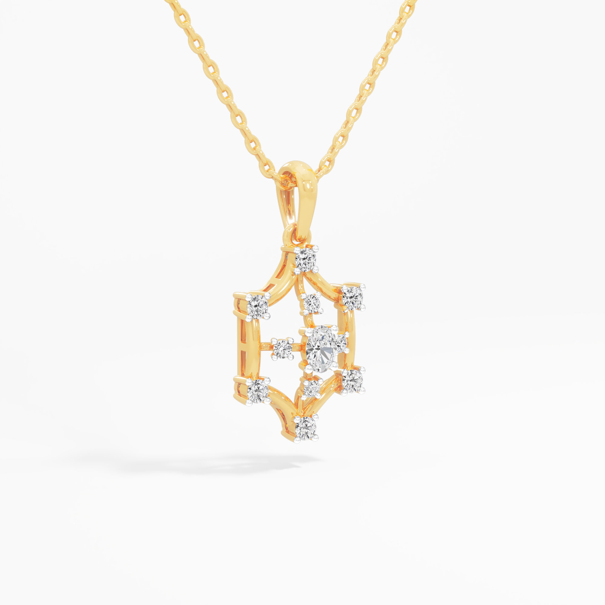 Hexa Charm Diamond Pendant in 9KT Yellow Gold (Diamond Quality:FG-VVS VS)