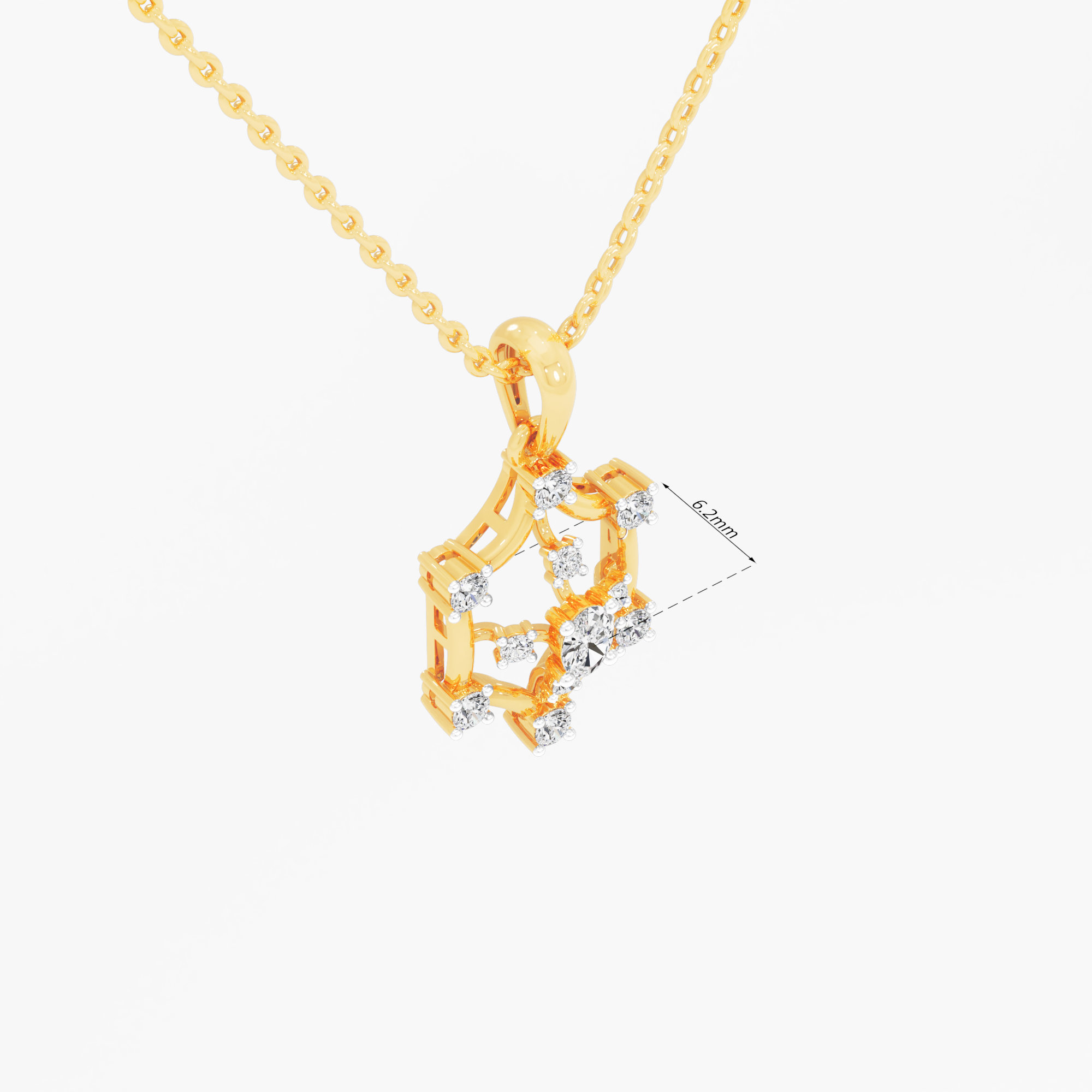 Hexa Charm Diamond Pendant in 9KT Yellow Gold (Diamond Quality:FG-VVS VS)