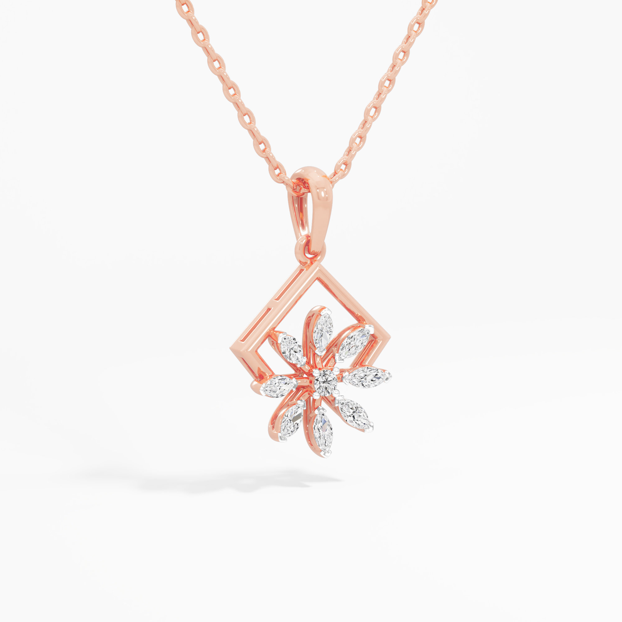 Aurora Flower Diamond Pendant in 9KT Rose Gold (Diamond Quality:FG-VVS VS)
