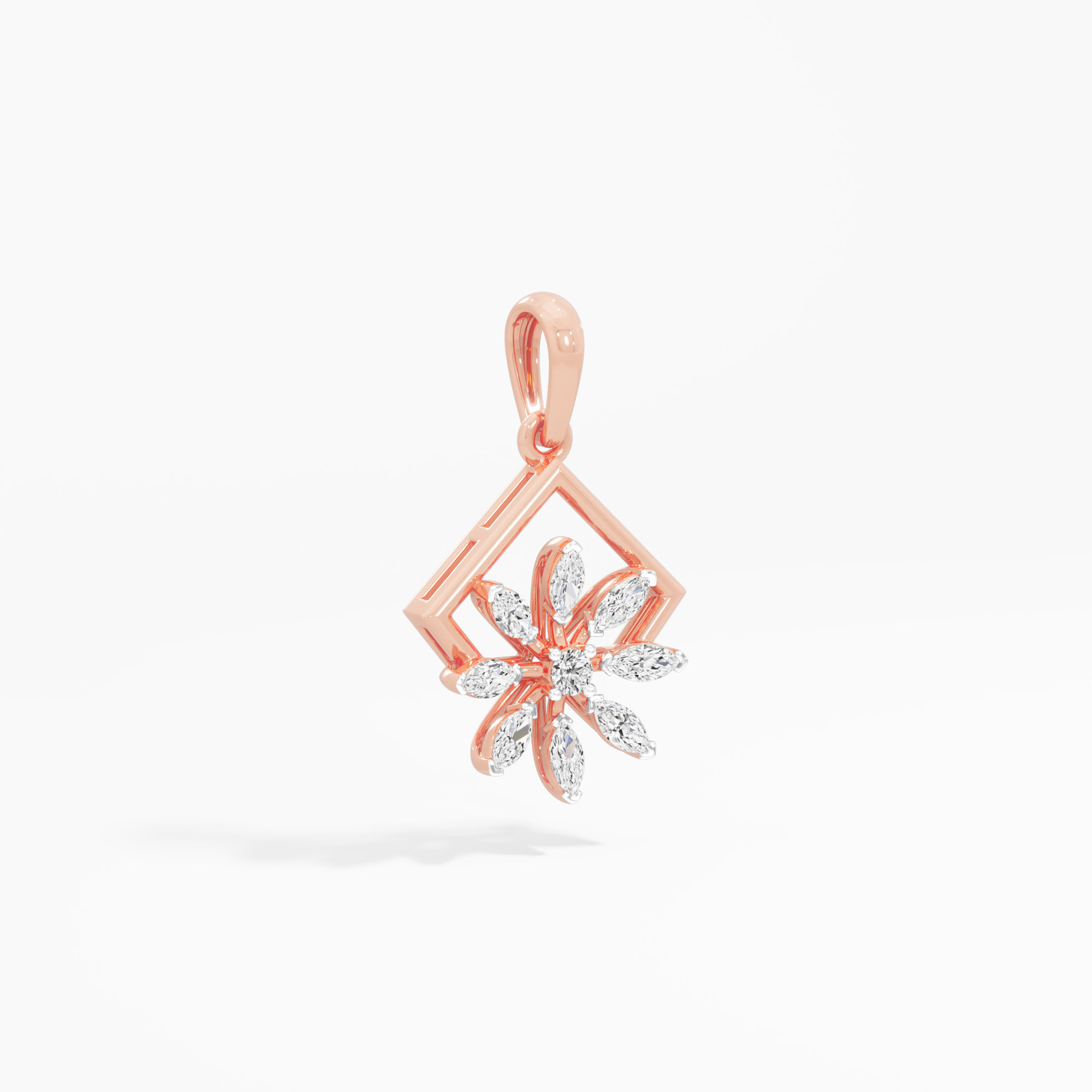 Aurora Flower Diamond Pendant in 9KT Rose Gold (Diamond Quality:FG-VVS VS)
