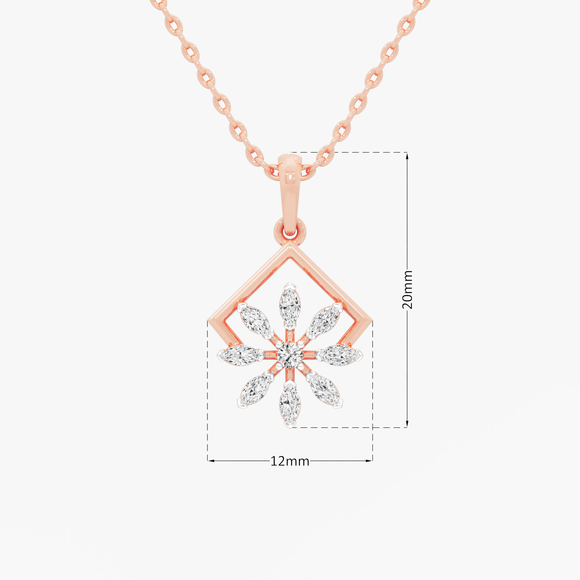 Aurora Flower Diamond Pendant in 9KT Rose Gold (Diamond Quality:FG-VVS VS)