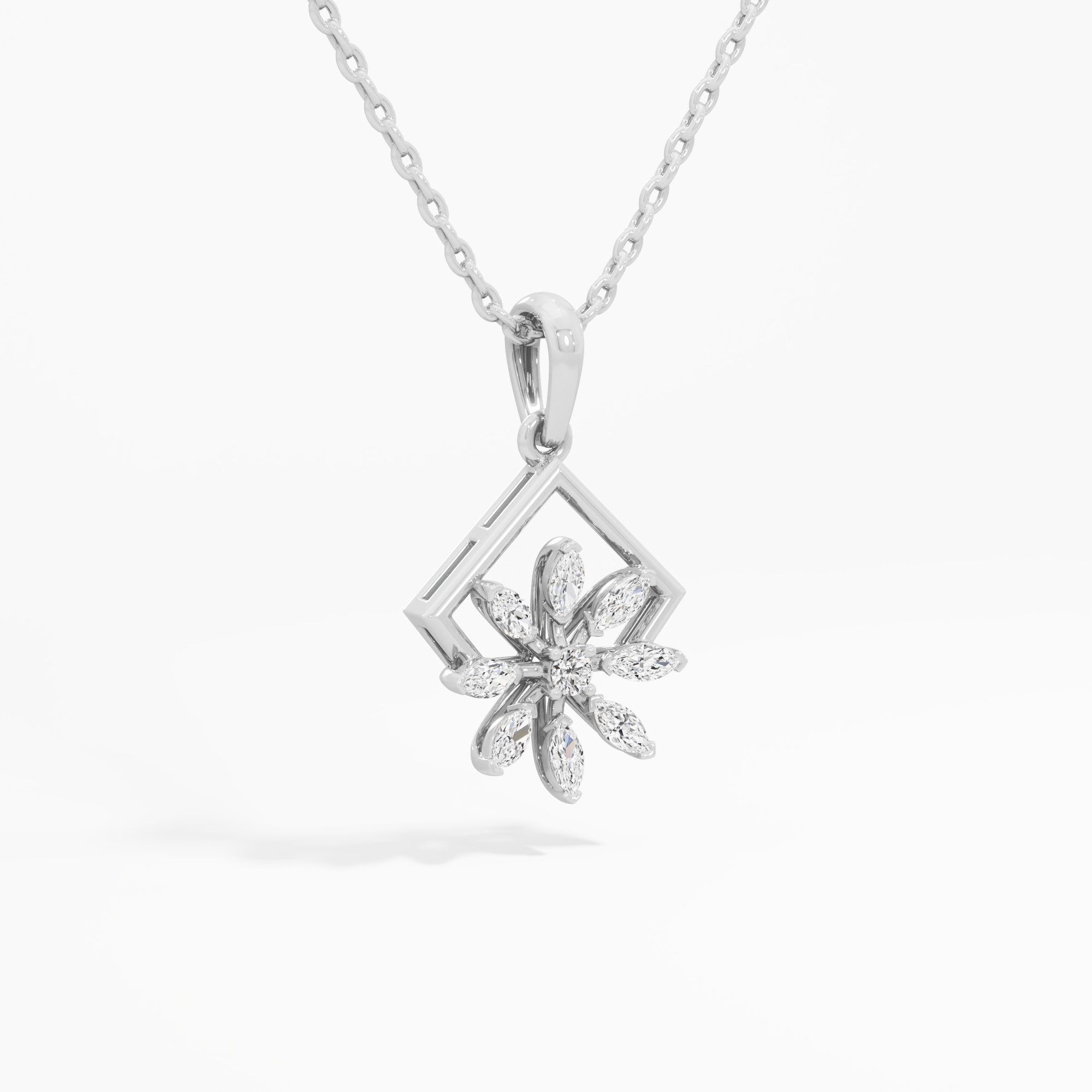 Aurora Flower Diamond Pendant in 9KT White Gold (Diamond Quality:FG-VVS VS)