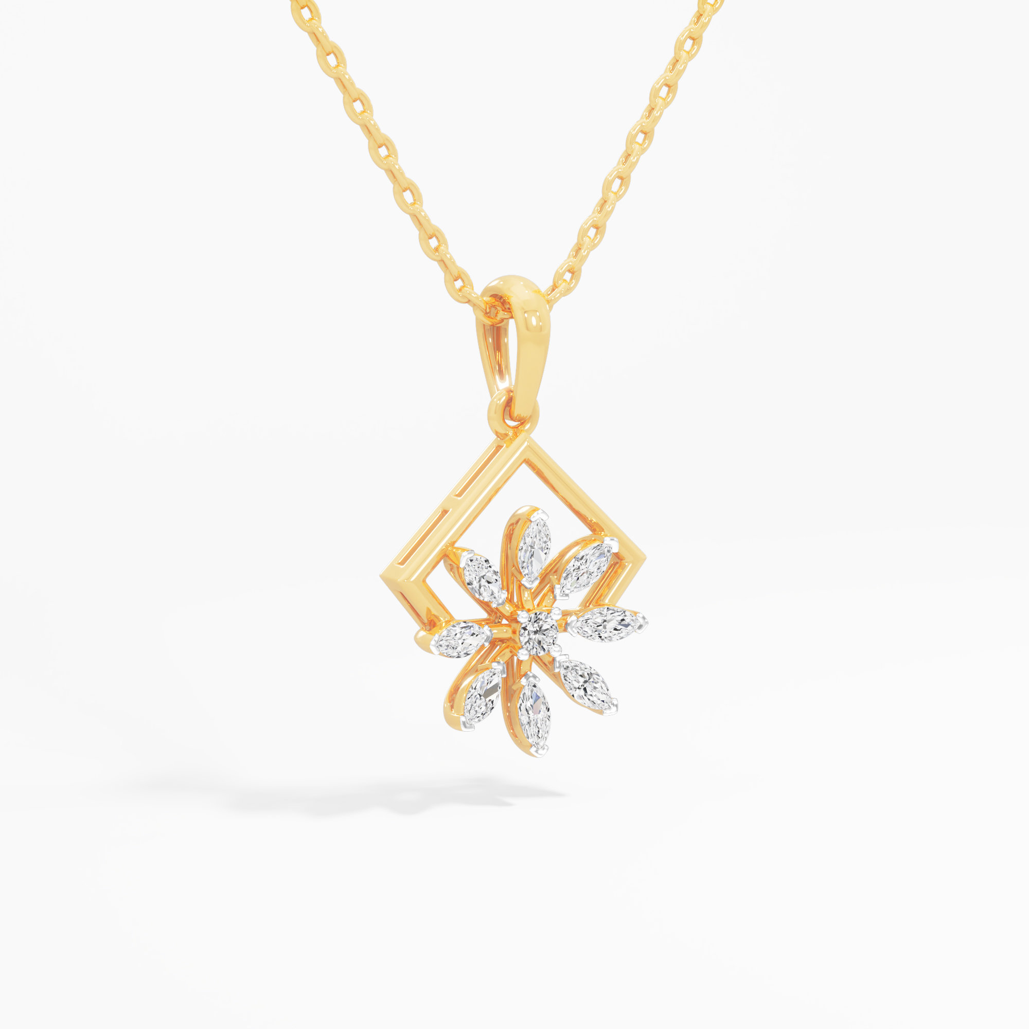 Aurora Flower Diamond Pendant in 9KT Yellow Gold (Diamond Quality:FG-VVS VS)