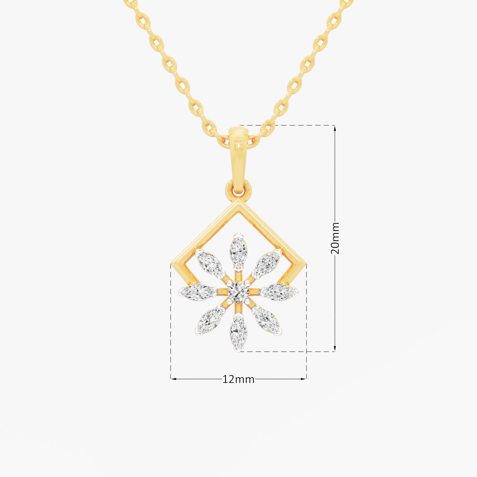 Aurora Flower Diamond Pendant in 9KT Yellow Gold (Diamond Quality:FG-VVS VS)