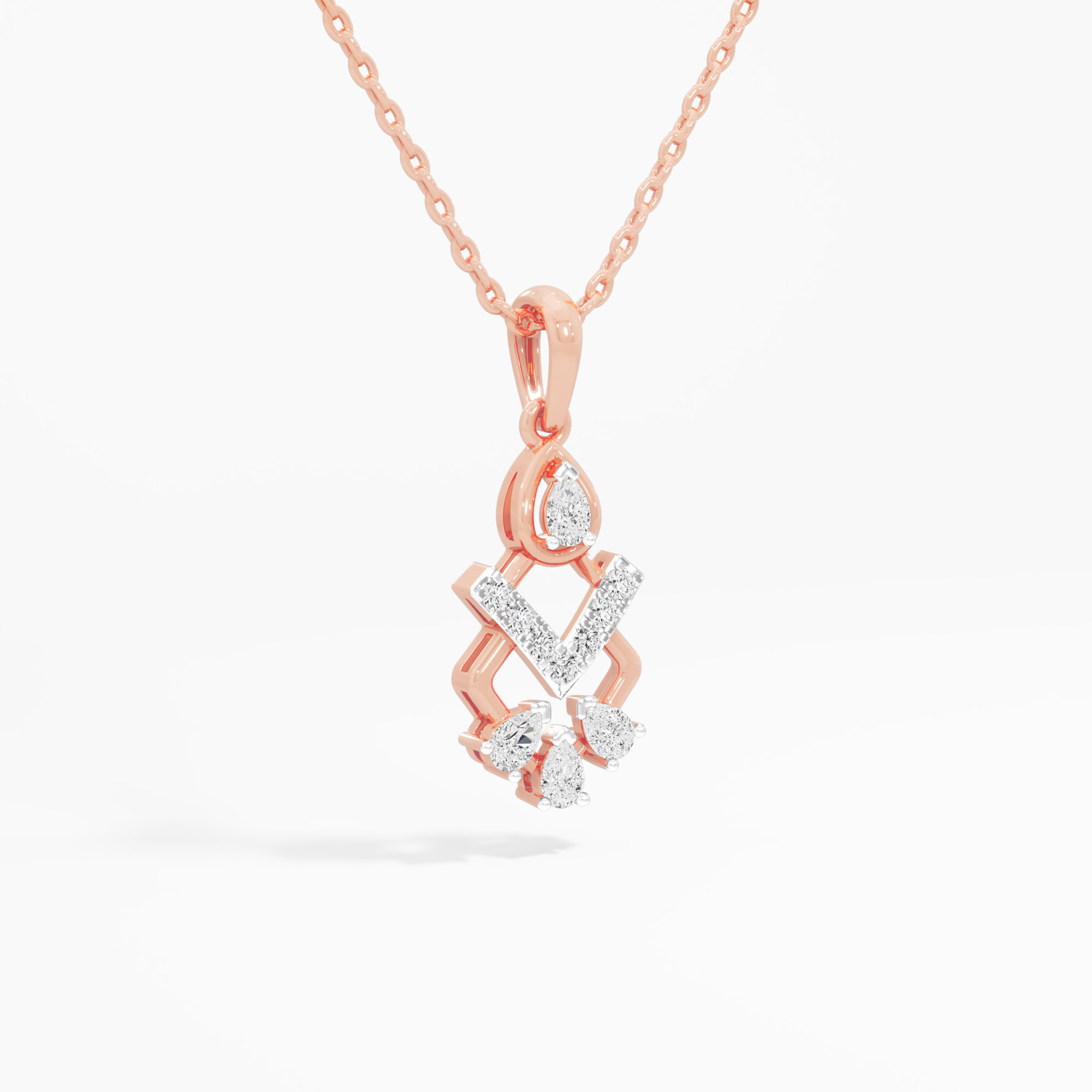 Chevron Grace Diamond Pendant in 9KT Rose Gold (Diamond Quality:FG-VVS VS)
