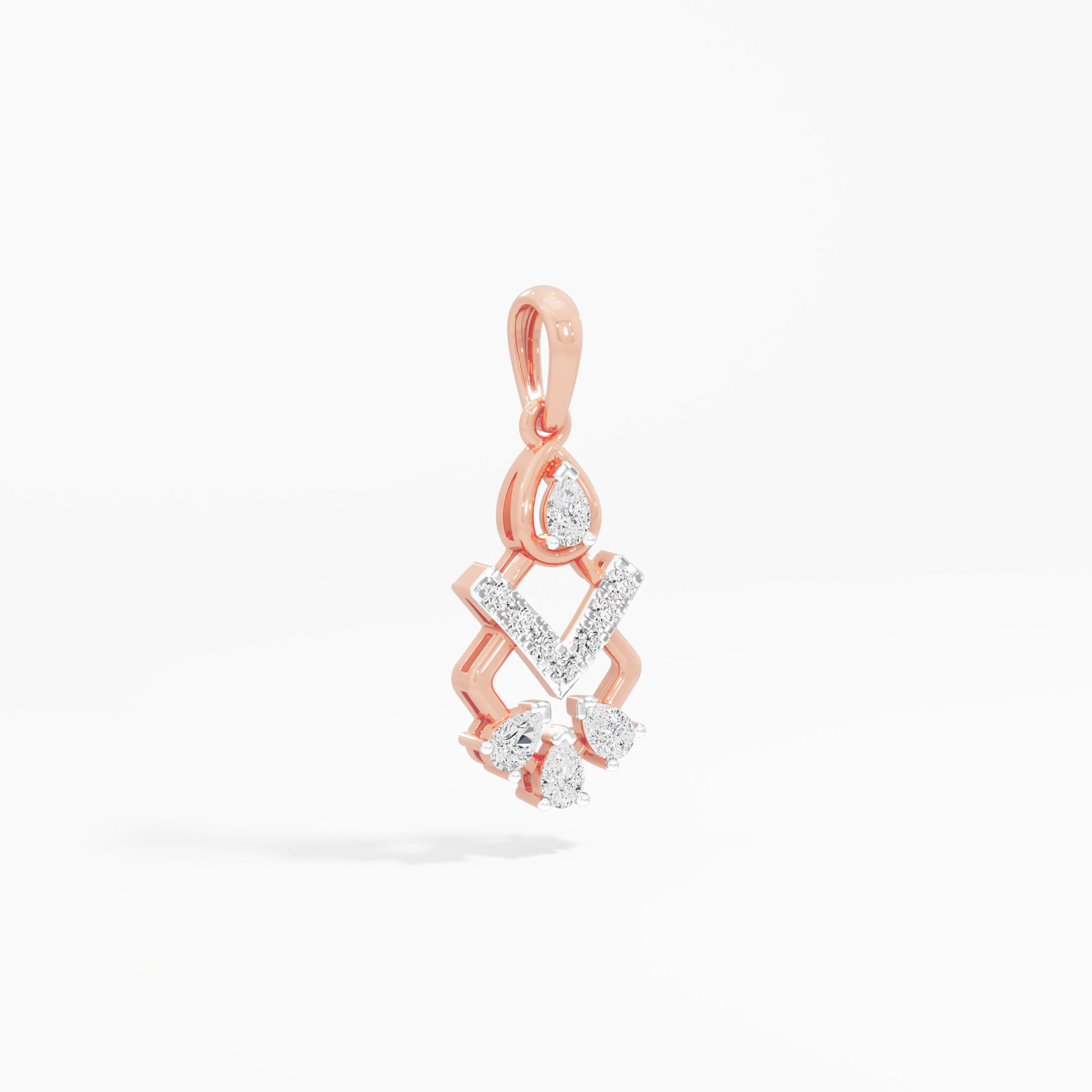 Chevron Grace Diamond Pendant in 9KT Rose Gold (Diamond Quality:FG-VVS VS)
