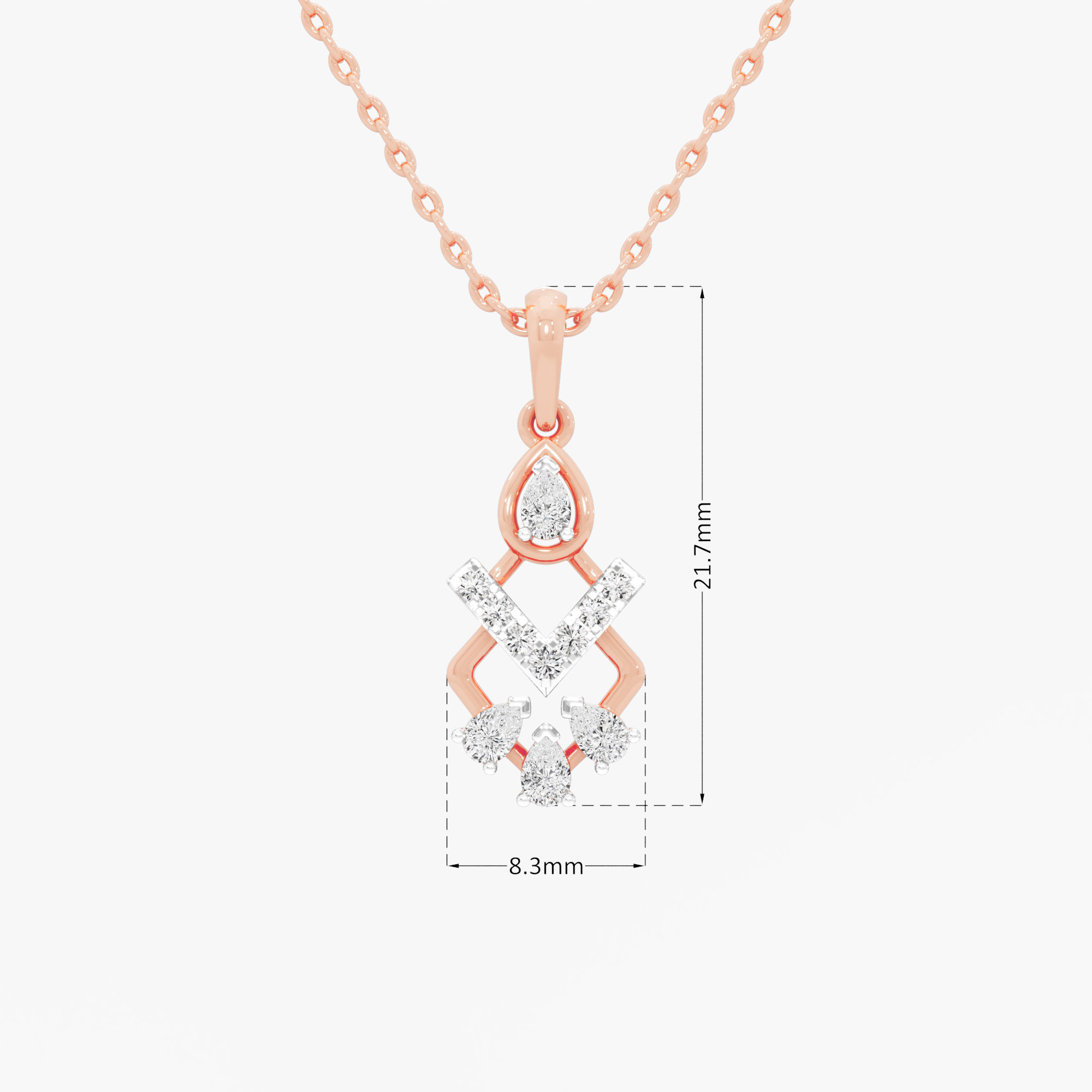 Chevron Grace Diamond Pendant in 9KT Rose Gold (Diamond Quality:FG-VVS VS)