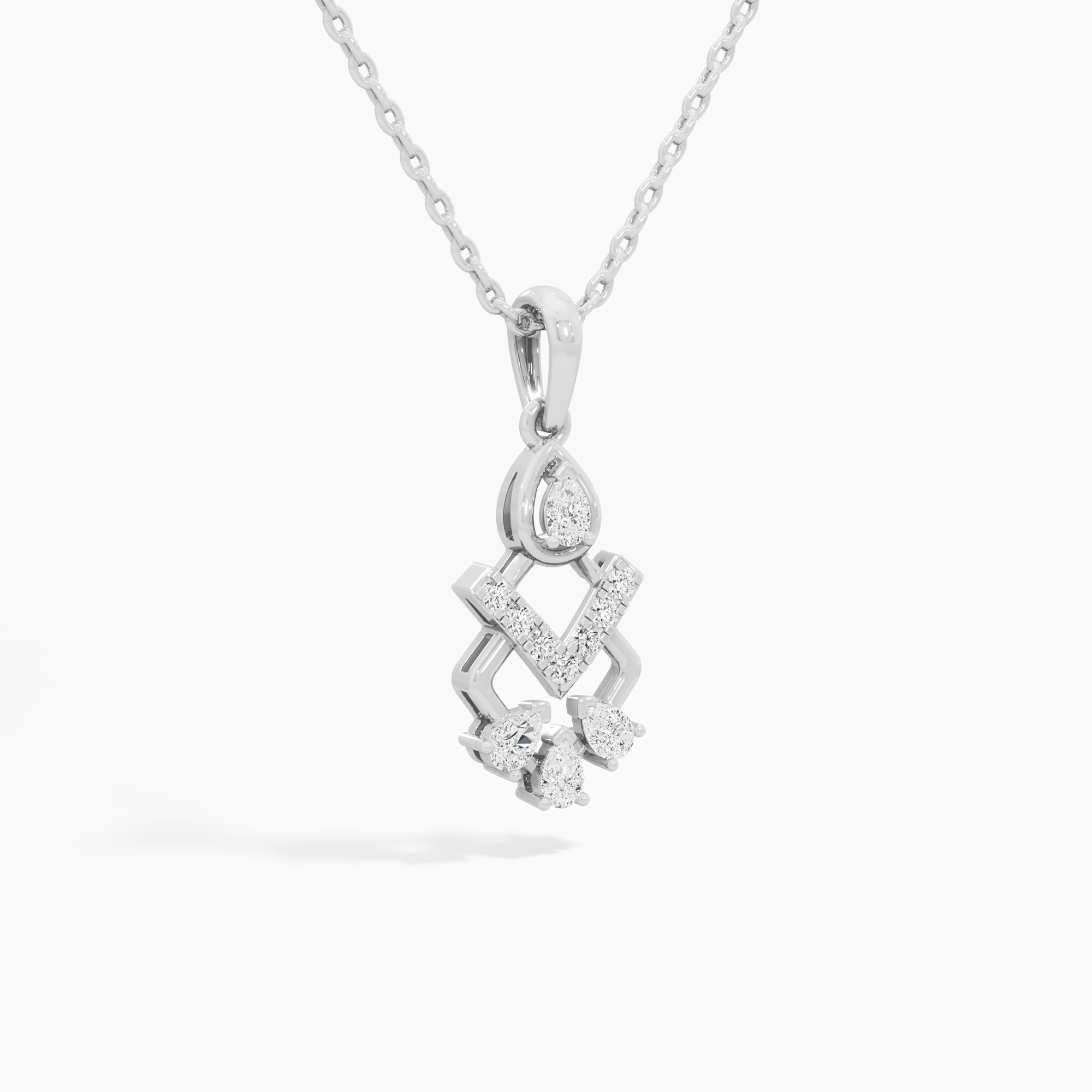Chevron Grace Diamond Pendant in 9KT White Gold (Diamond Quality:FG-VVS VS)