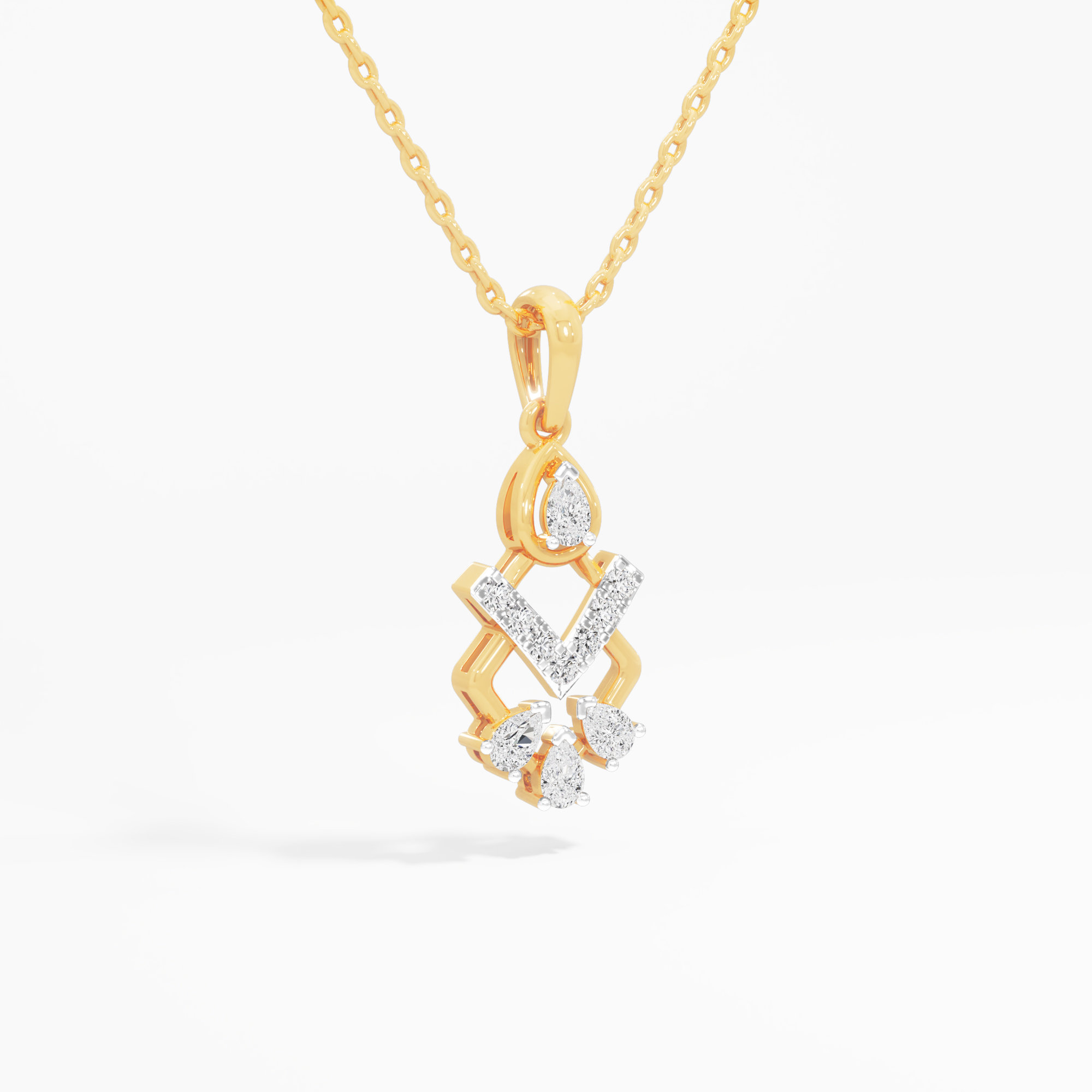 Chevron Grace Diamond Pendant in 9KT Yellow Gold (Diamond Quality:FG-VVS VS)