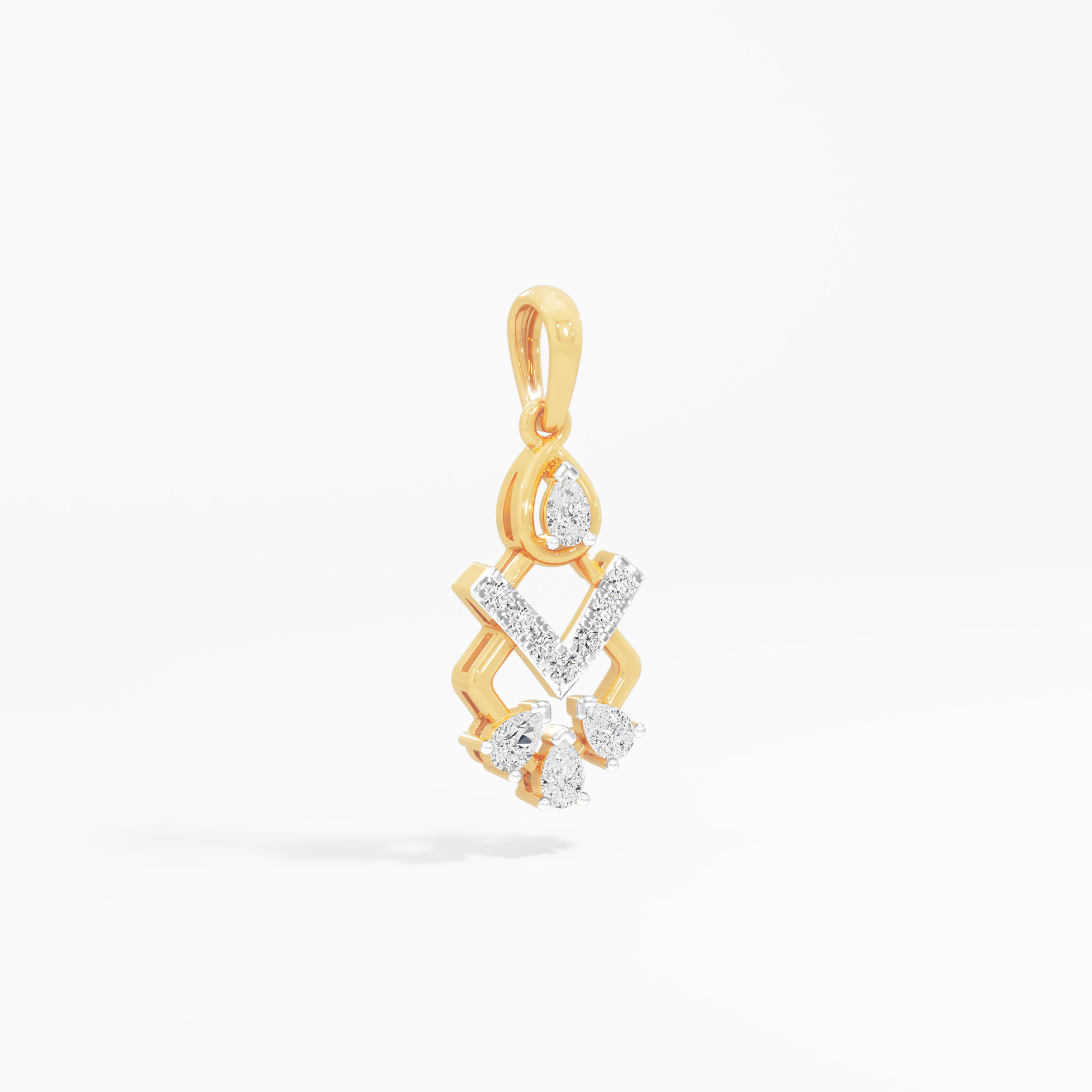 Chevron Grace Diamond Pendant in 9KT Yellow Gold (Diamond Quality:FG-VVS VS)