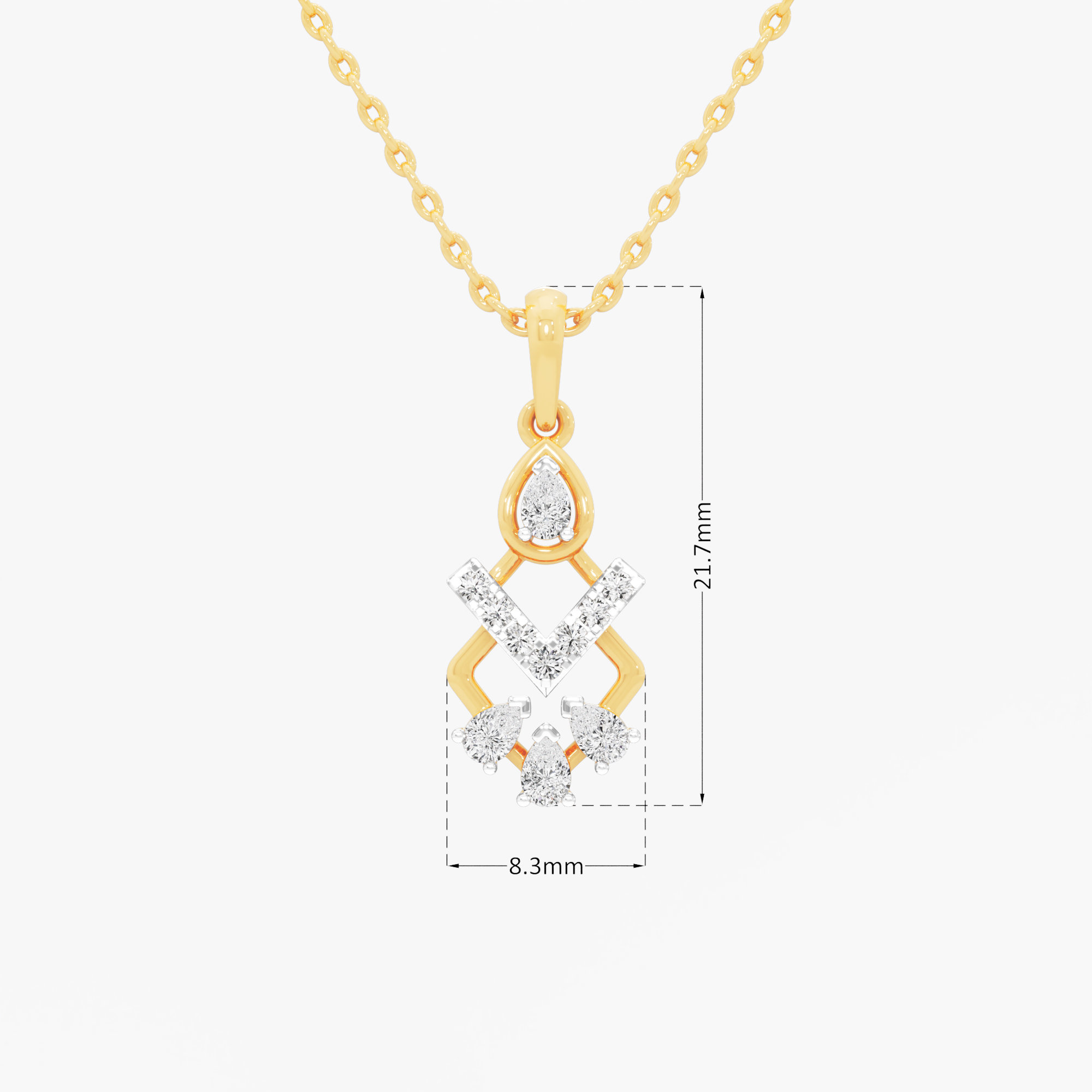 Chevron Grace Diamond Pendant in 9KT Yellow Gold (Diamond Quality:FG-VVS VS)