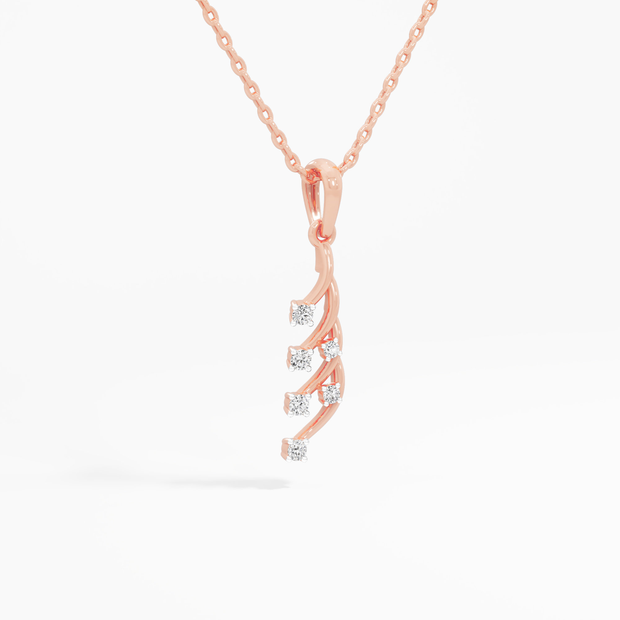 Feather Vine Diamond Pendant in 9KT Rose Gold (Diamond Quality:FG-VVS VS)