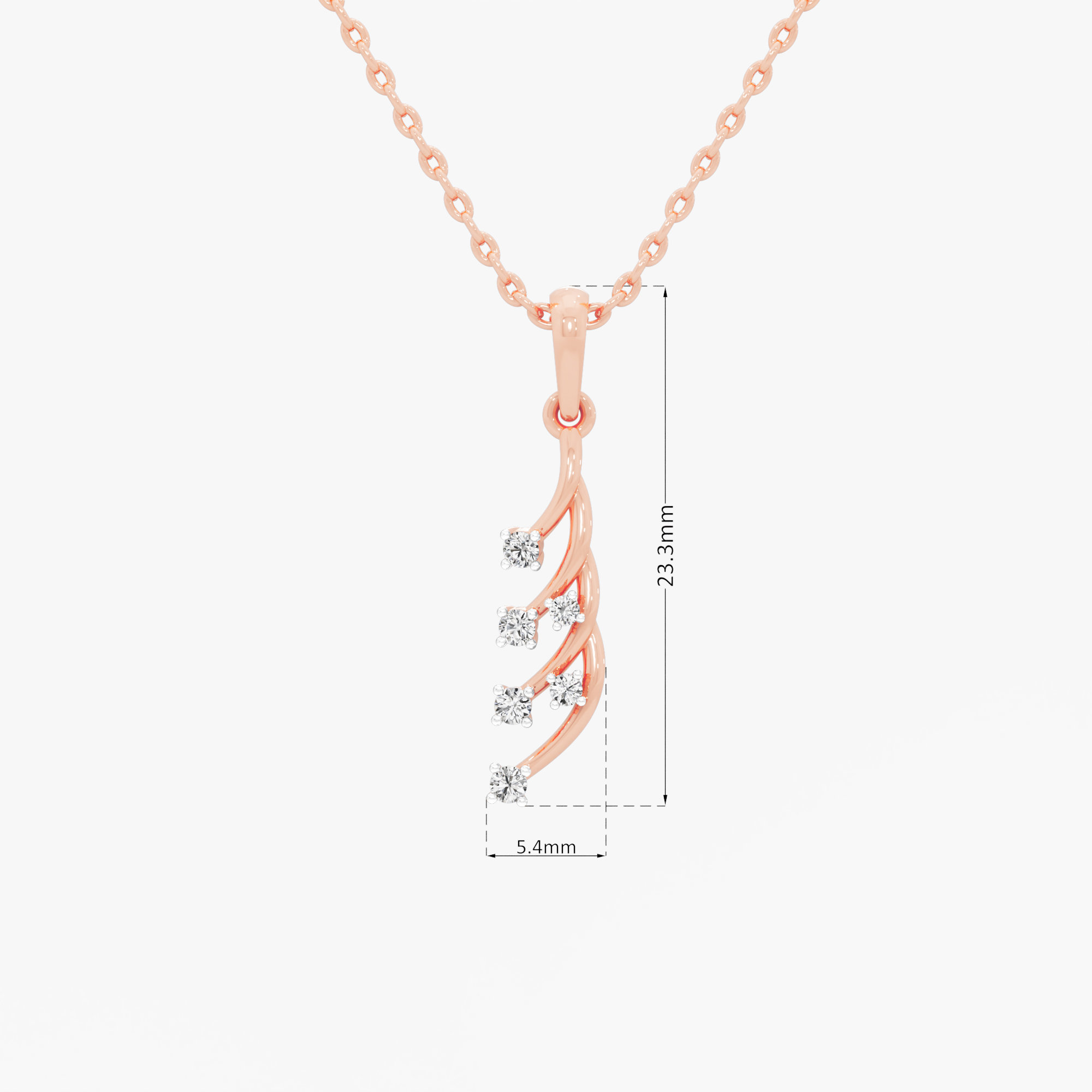 Feather Vine Diamond Pendant in 9KT Rose Gold (Diamond Quality:FG-VVS VS)