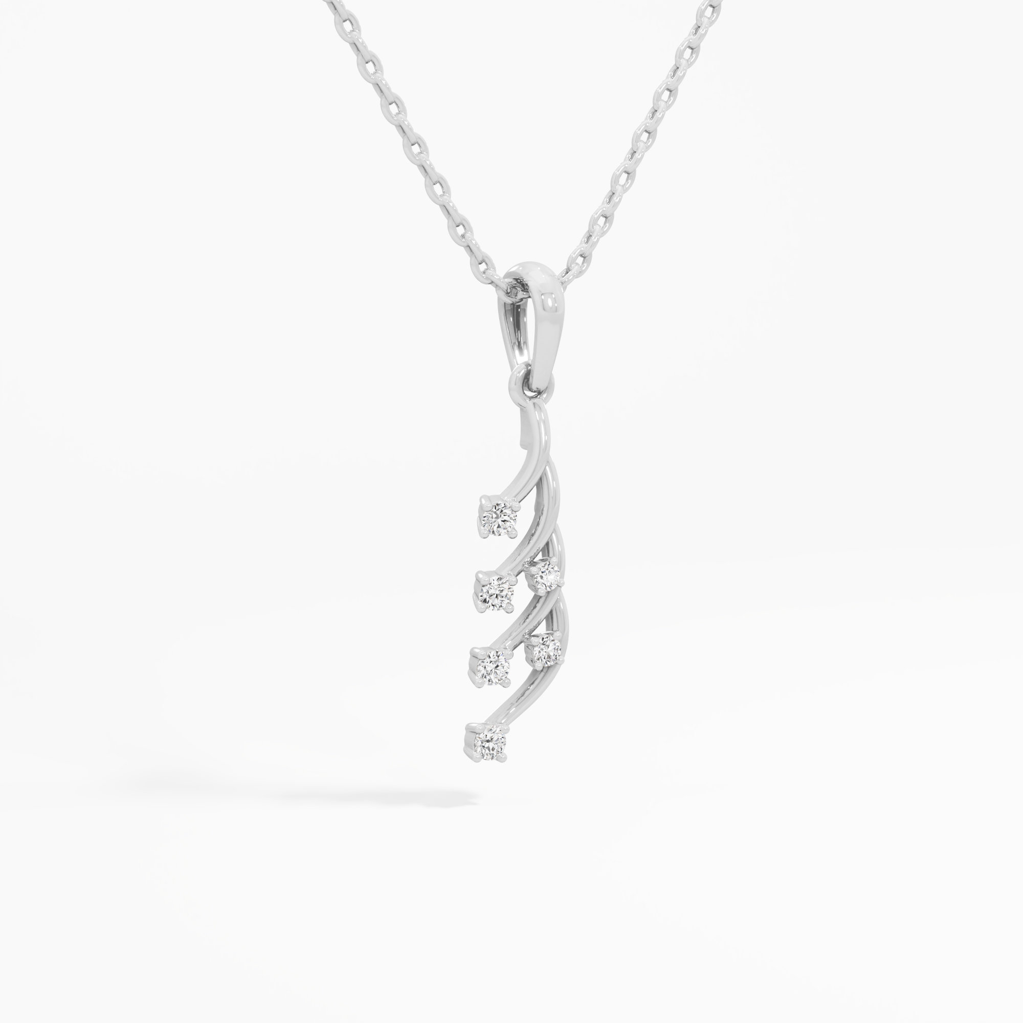 Feather Vine Diamond Pendant in 9KT White Gold (Diamond Quality:FG-VVS VS)