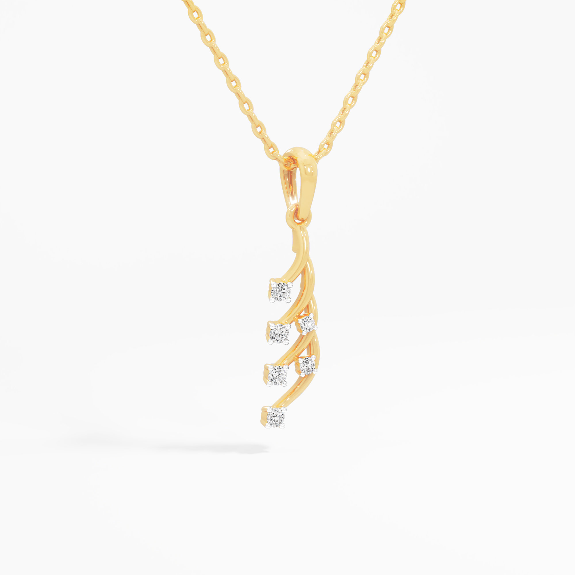 Feather Vine Diamond Pendant in 9KT Yellow Gold (Diamond Quality:FG-VVS VS)
