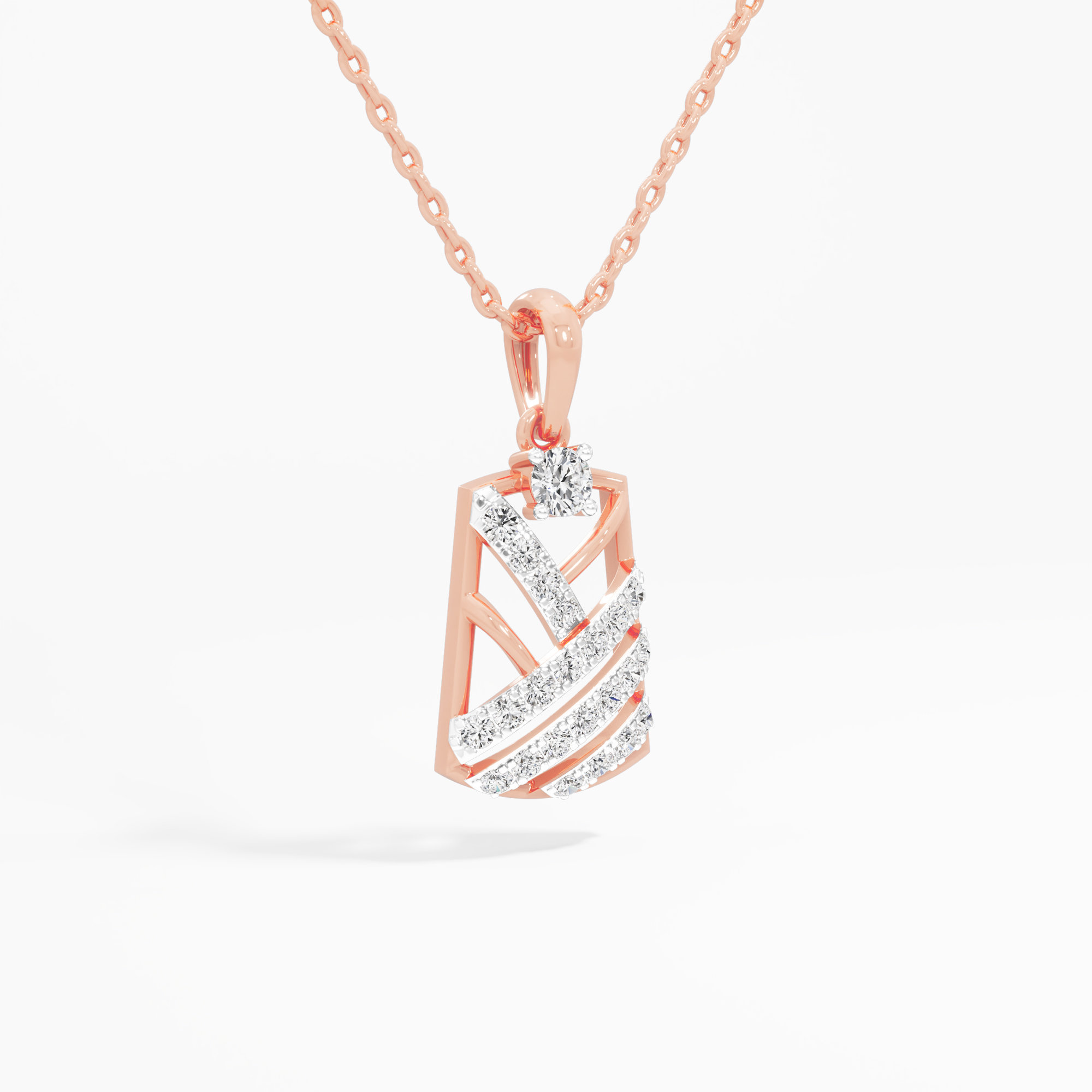 Deco Shield Diamond Pendant in 9KT Rose Gold (Diamond Quality:FG-VVS VS)