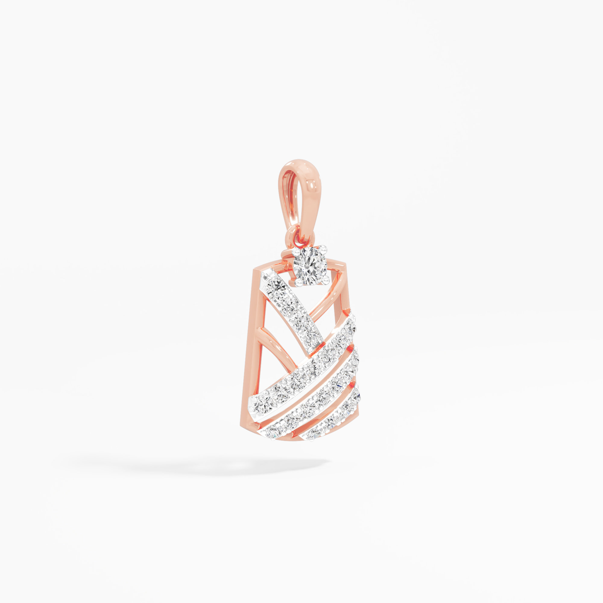 Deco Shield Diamond Pendant in 9KT Rose Gold (Diamond Quality:FG-VVS VS)