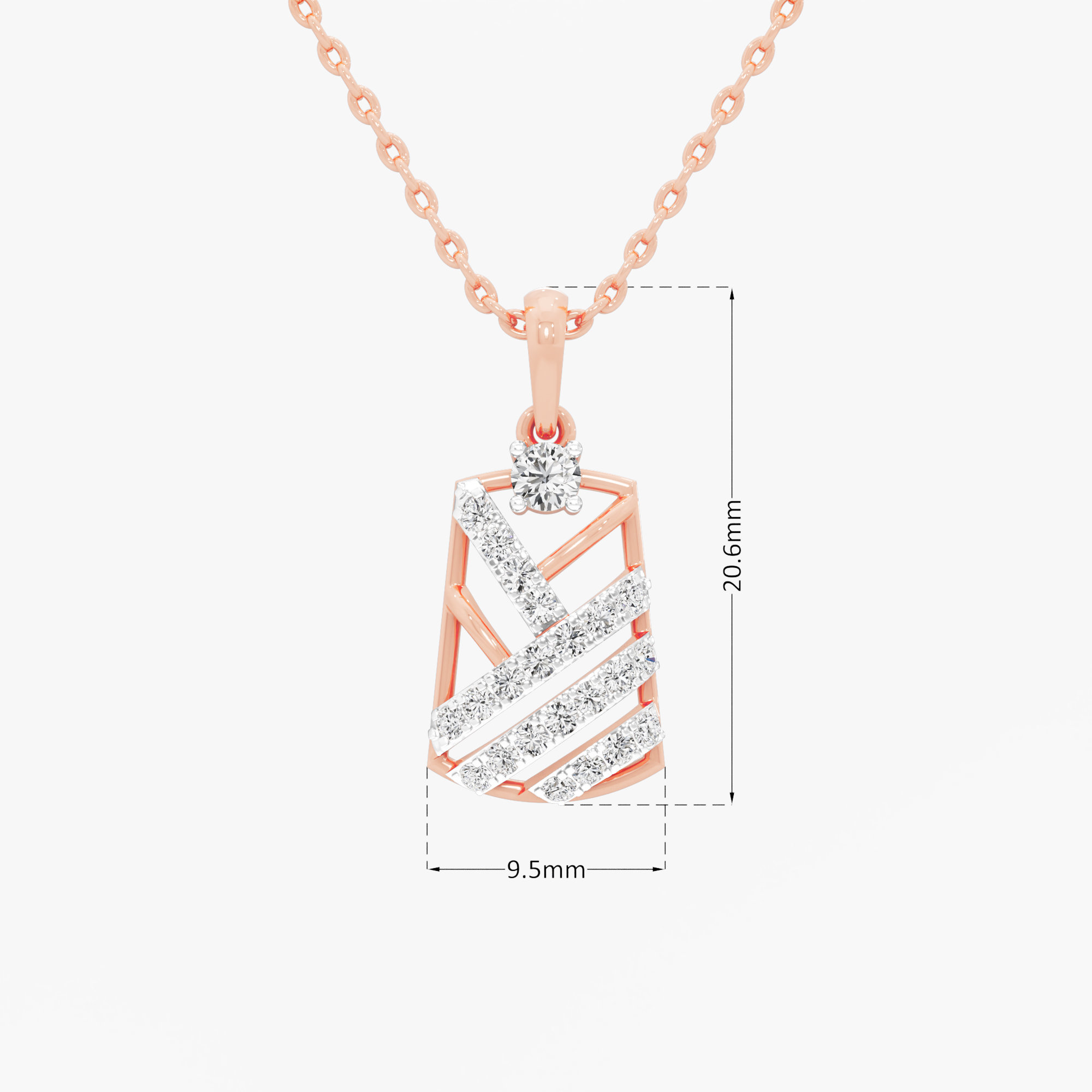 Deco Shield Diamond Pendant in 9KT Rose Gold (Diamond Quality:FG-VVS VS)