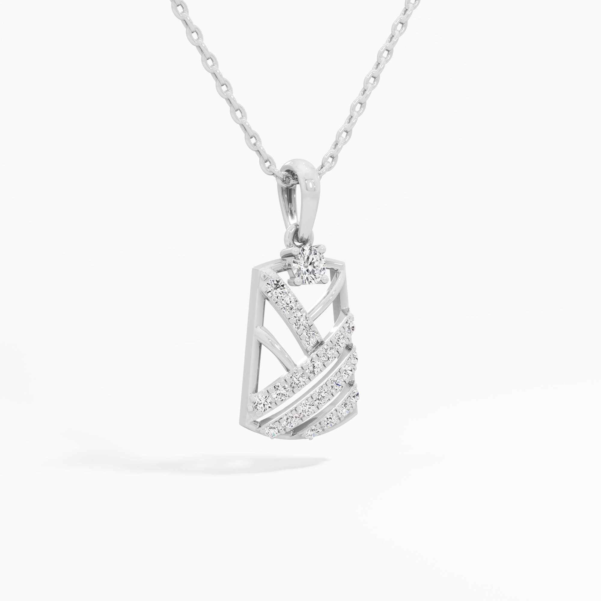 Deco Shield Diamond Pendant in 9KT White Gold (Diamond Quality:FG-VVS VS)