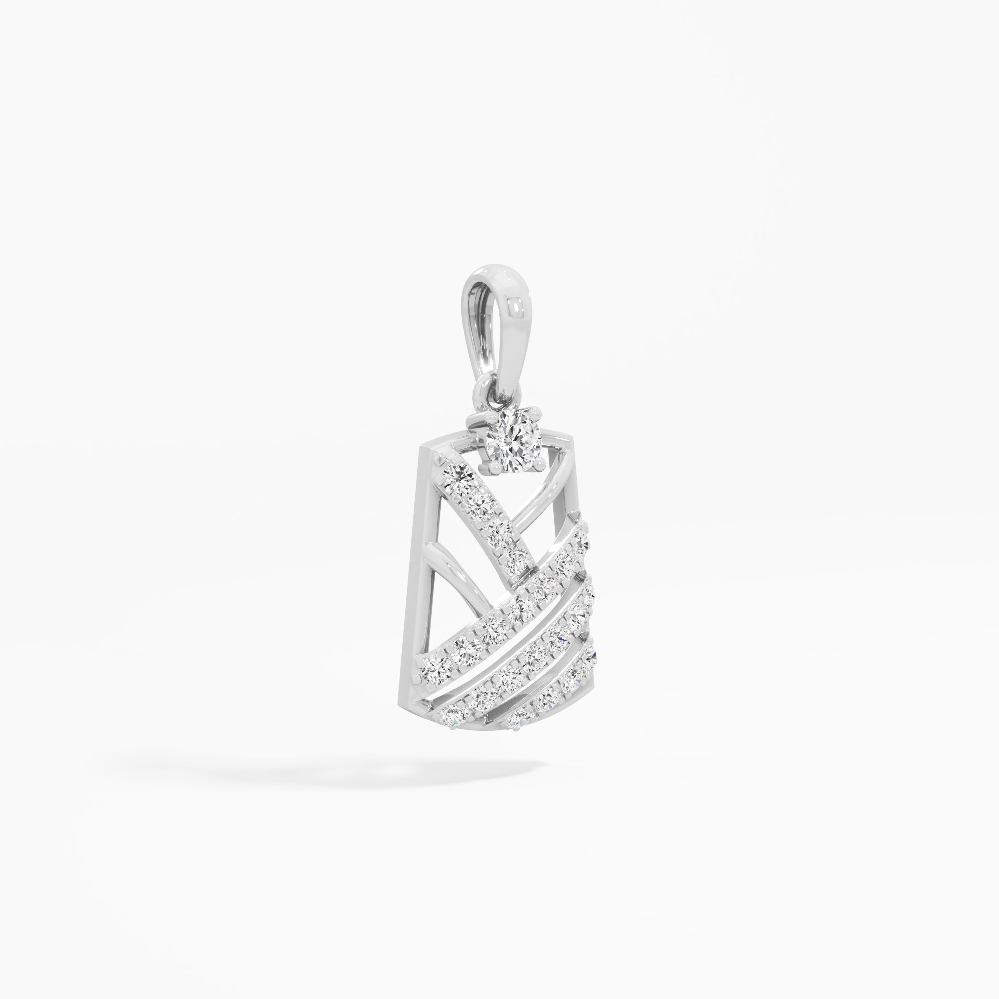 Deco Shield Diamond Pendant in 9KT White Gold (Diamond Quality:FG-VVS VS)