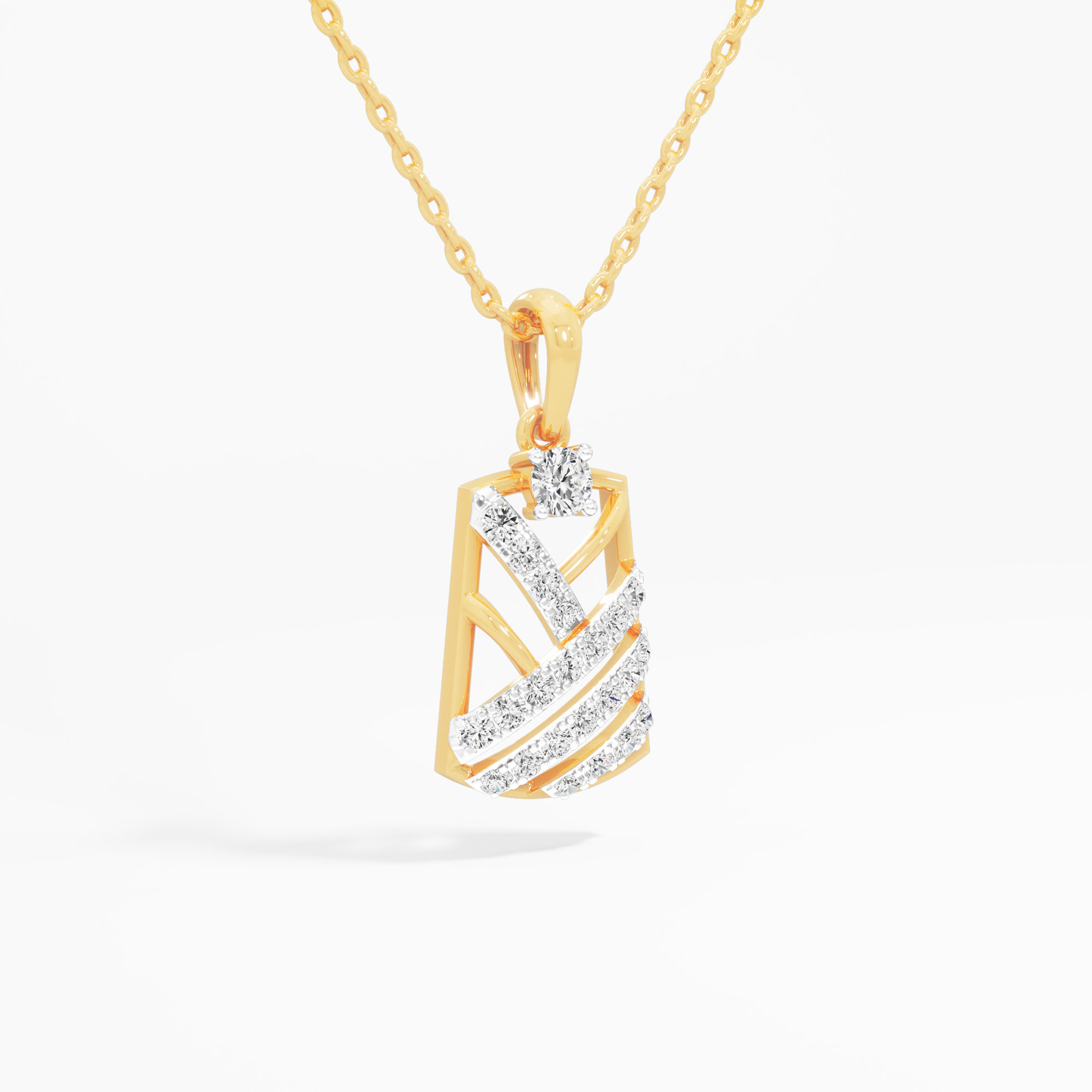 Deco Shield Diamond Pendant in 9KT Yellow Gold (Diamond Quality:FG-VVS VS)
