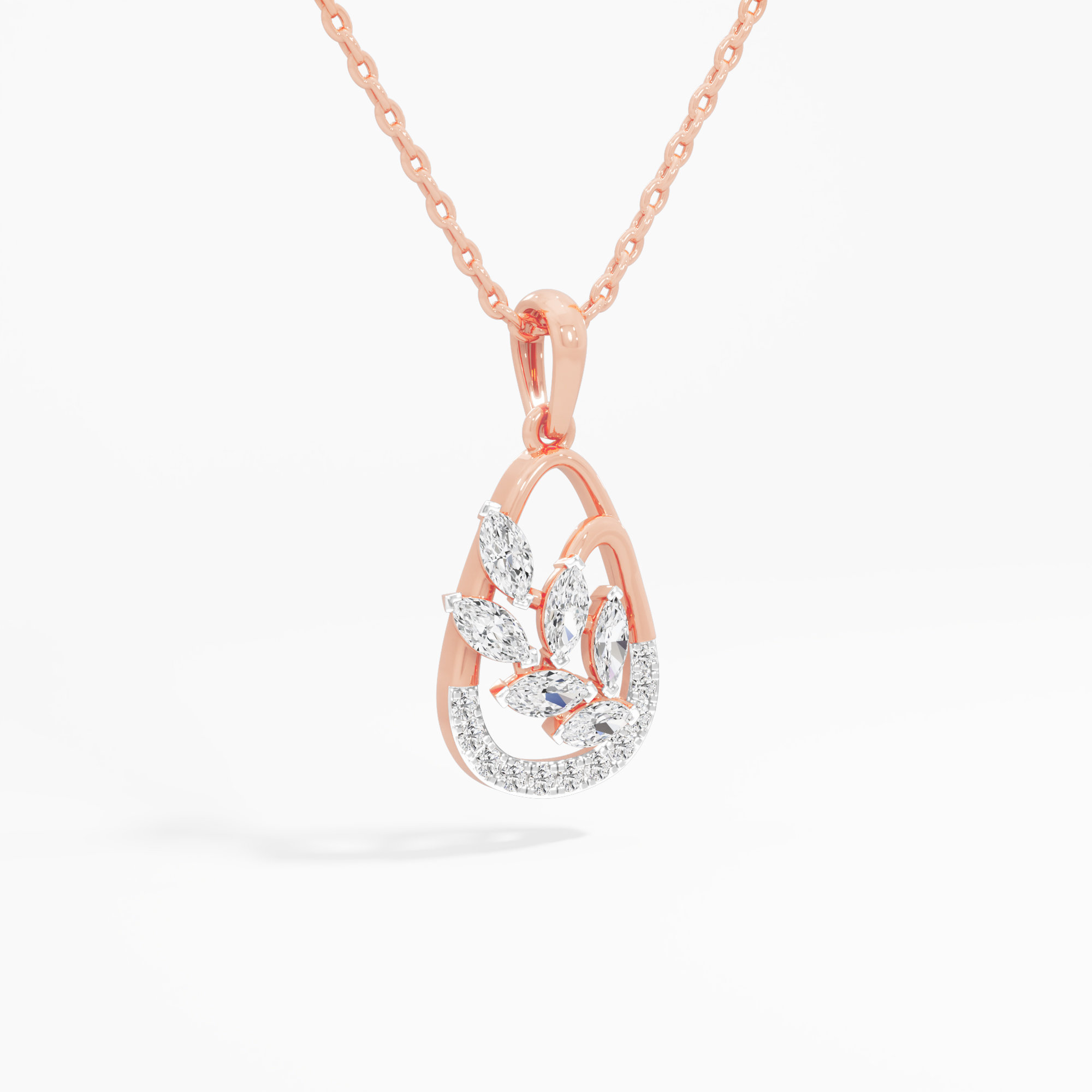 Willow Leaf Diamond Pendant in 9KT Rose Gold (Diamond Quality:FG-VVS VS)
