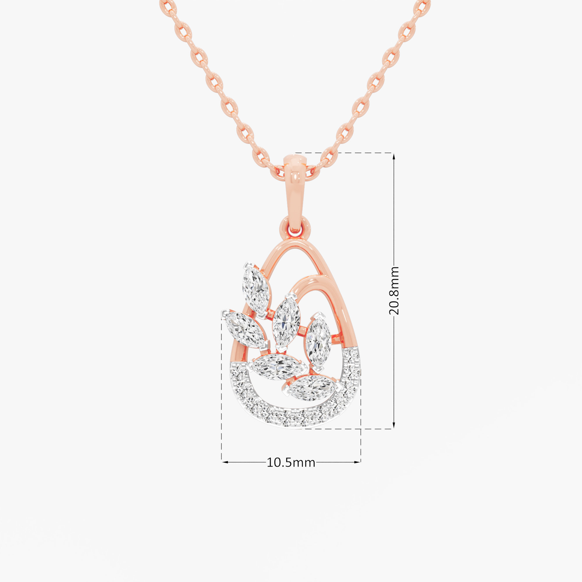 Willow Leaf Diamond Pendant in 9KT Rose Gold (Diamond Quality:FG-VVS VS)