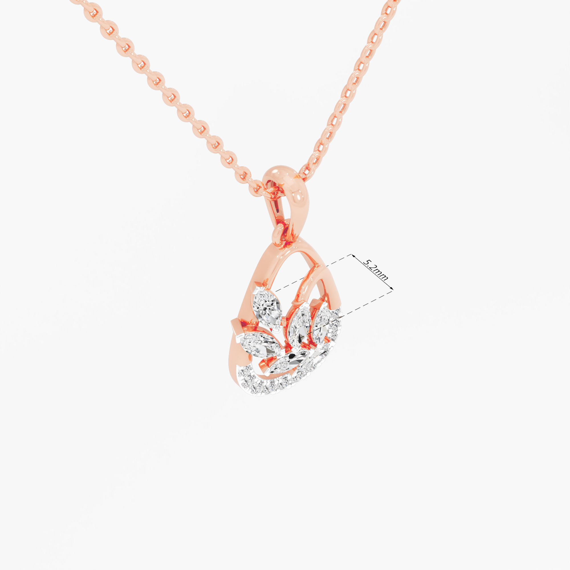 Willow Leaf Diamond Pendant in 9KT Rose Gold (Diamond Quality:FG-VVS VS)