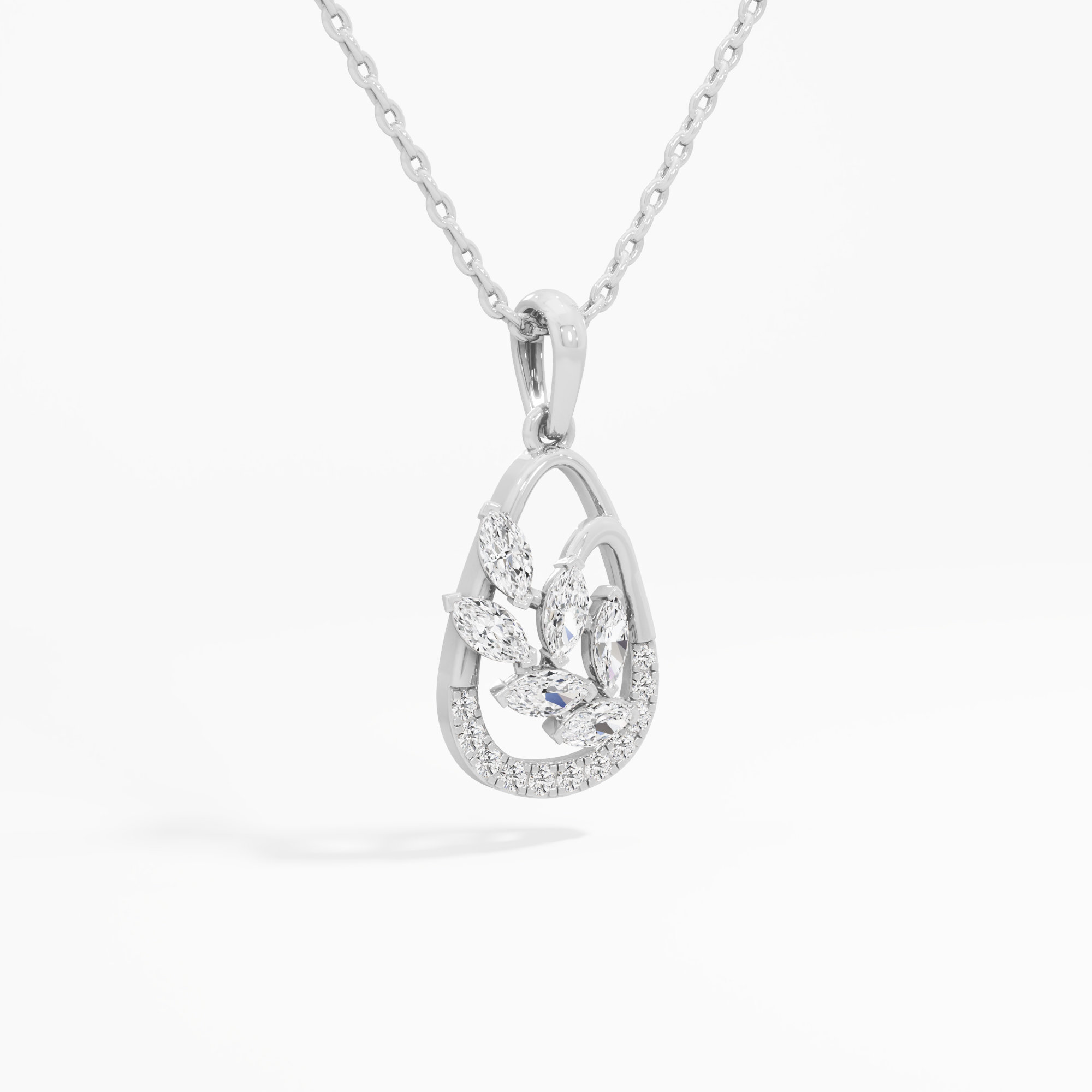 Willow Leaf Diamond Pendant in 9KT White Gold (Diamond Quality:FG-VVS VS)