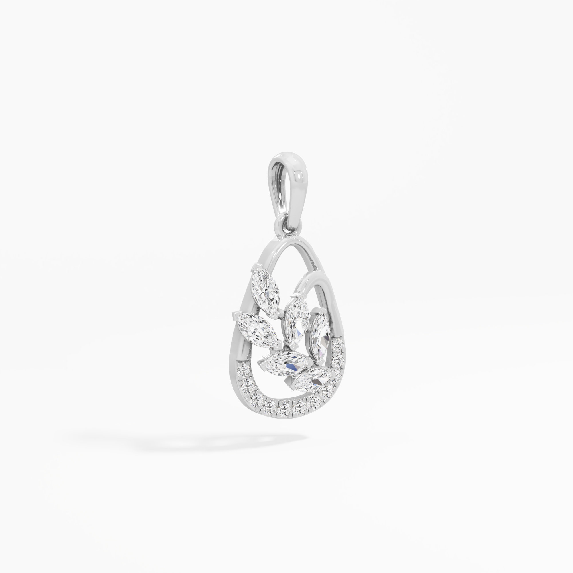 Willow Leaf Diamond Pendant in 9KT White Gold (Diamond Quality:FG-VVS VS)
