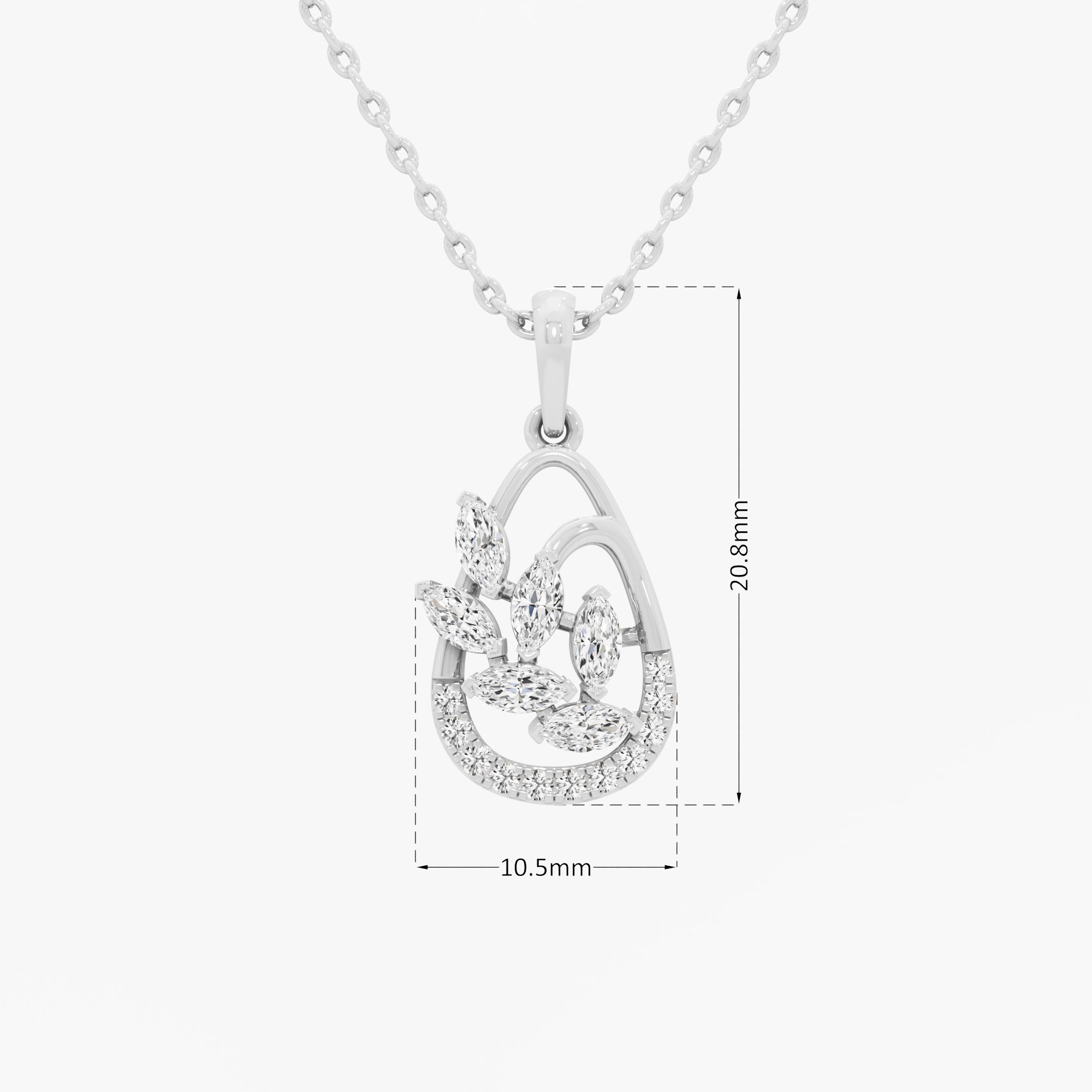 Willow Leaf Diamond Pendant in 9KT White Gold (Diamond Quality:FG-VVS VS)