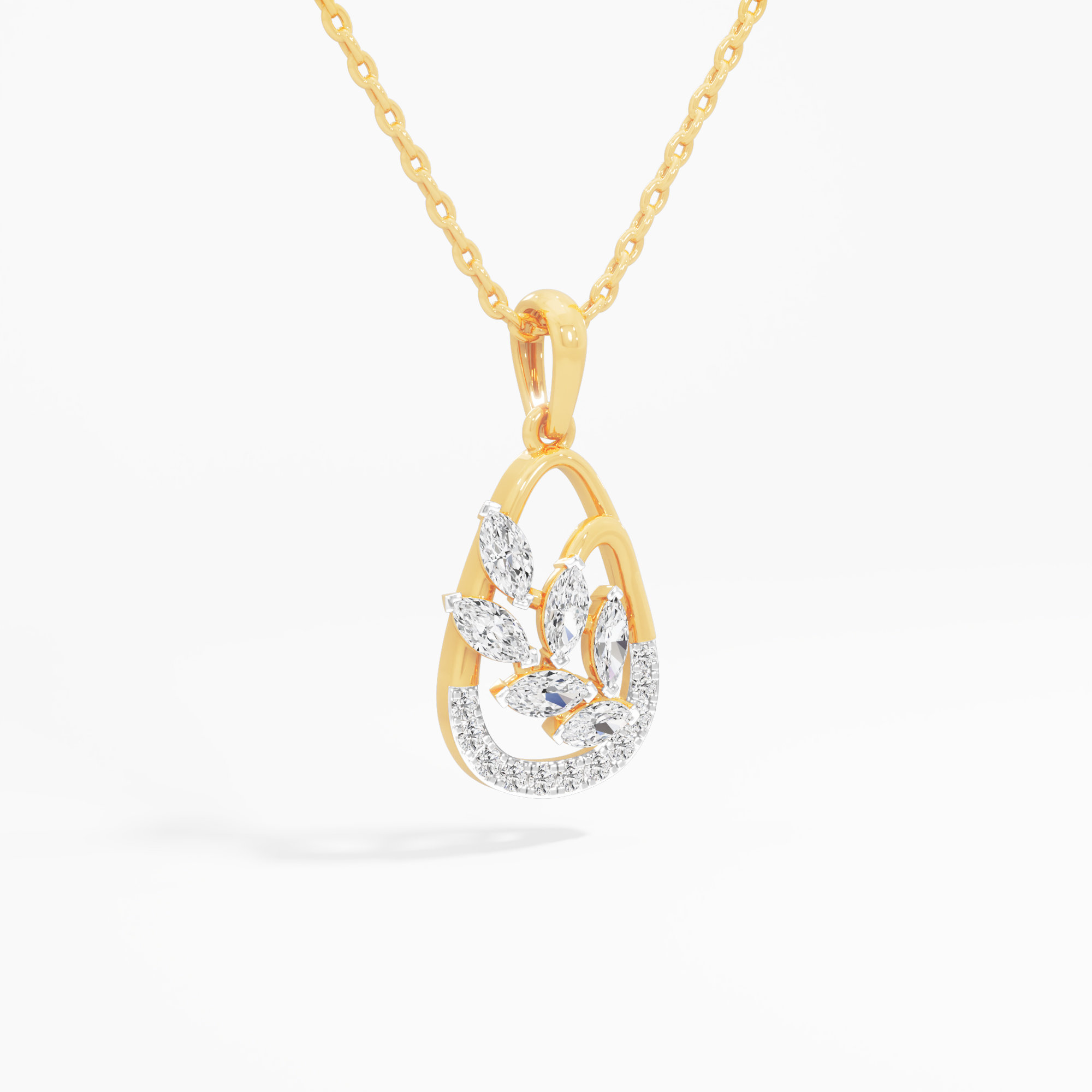 Willow Leaf Diamond Pendant in 9KT Yellow Gold (Diamond Quality:EF-VVS VS)