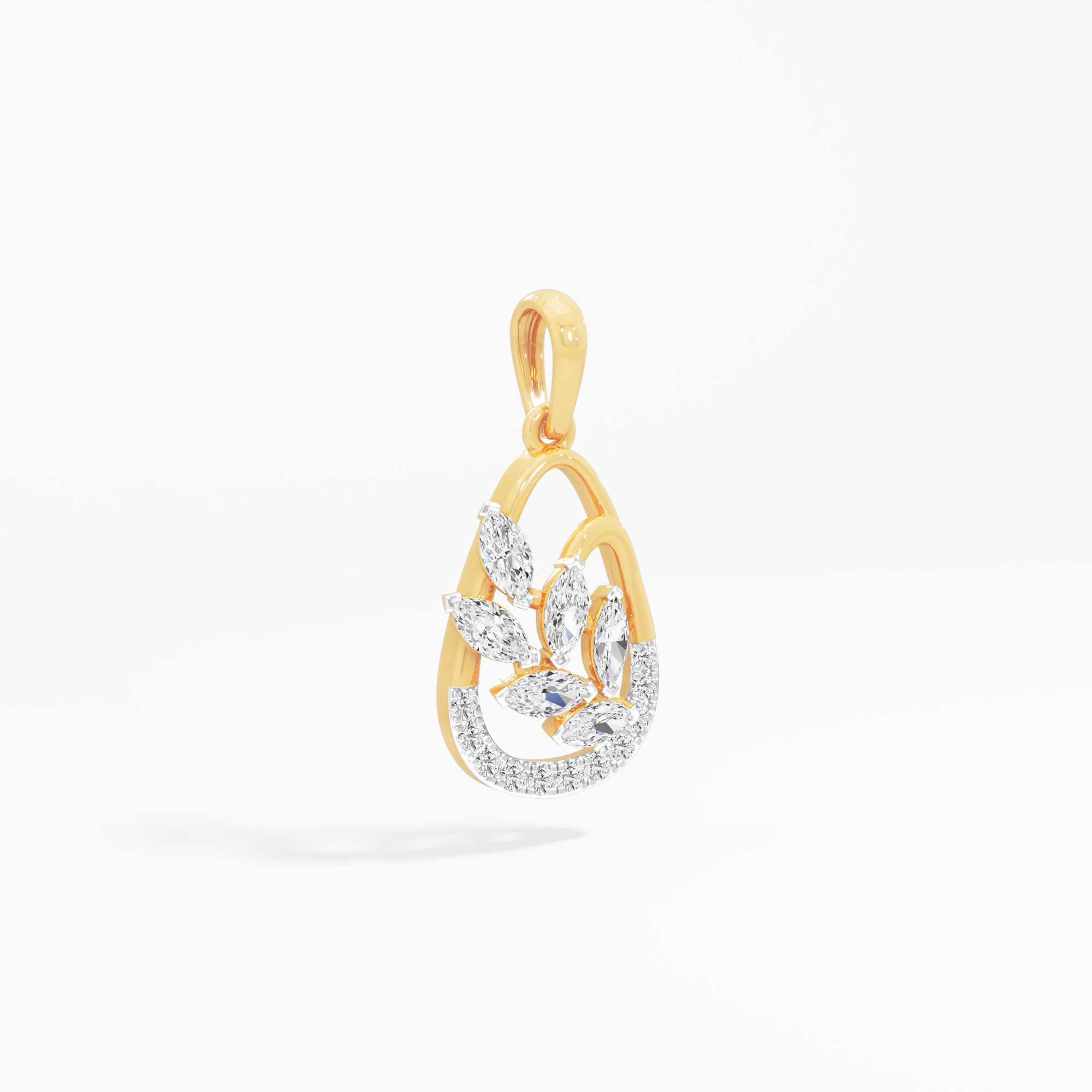 Willow Leaf Diamond Pendant in 9KT Yellow Gold (Diamond Quality:EF-VVS VS)