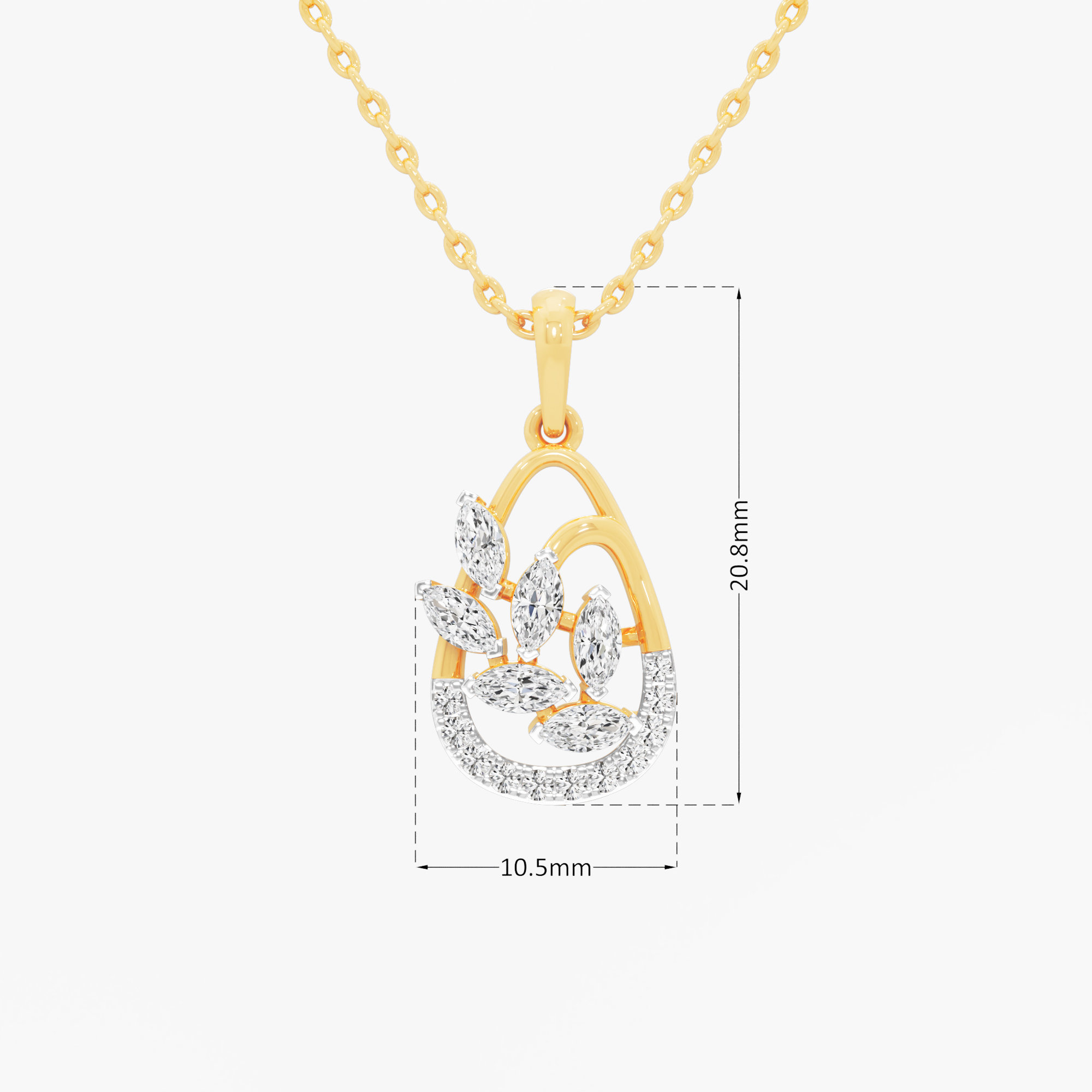 Willow Leaf Diamond Pendant in 9KT Yellow Gold (Diamond Quality:EF-VVS VS)