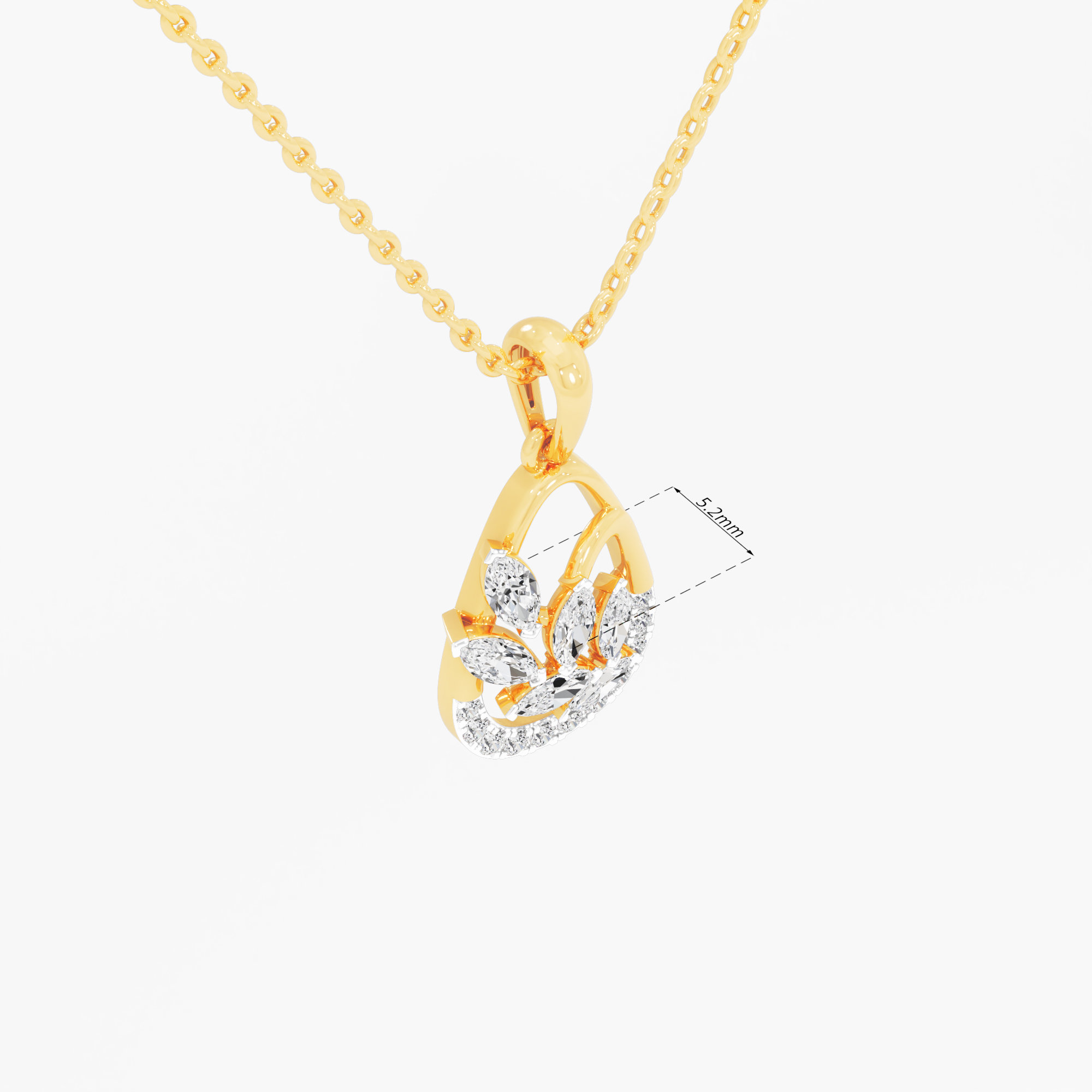 Willow Leaf Diamond Pendant in 9KT Yellow Gold (Diamond Quality:EF-VVS VS)