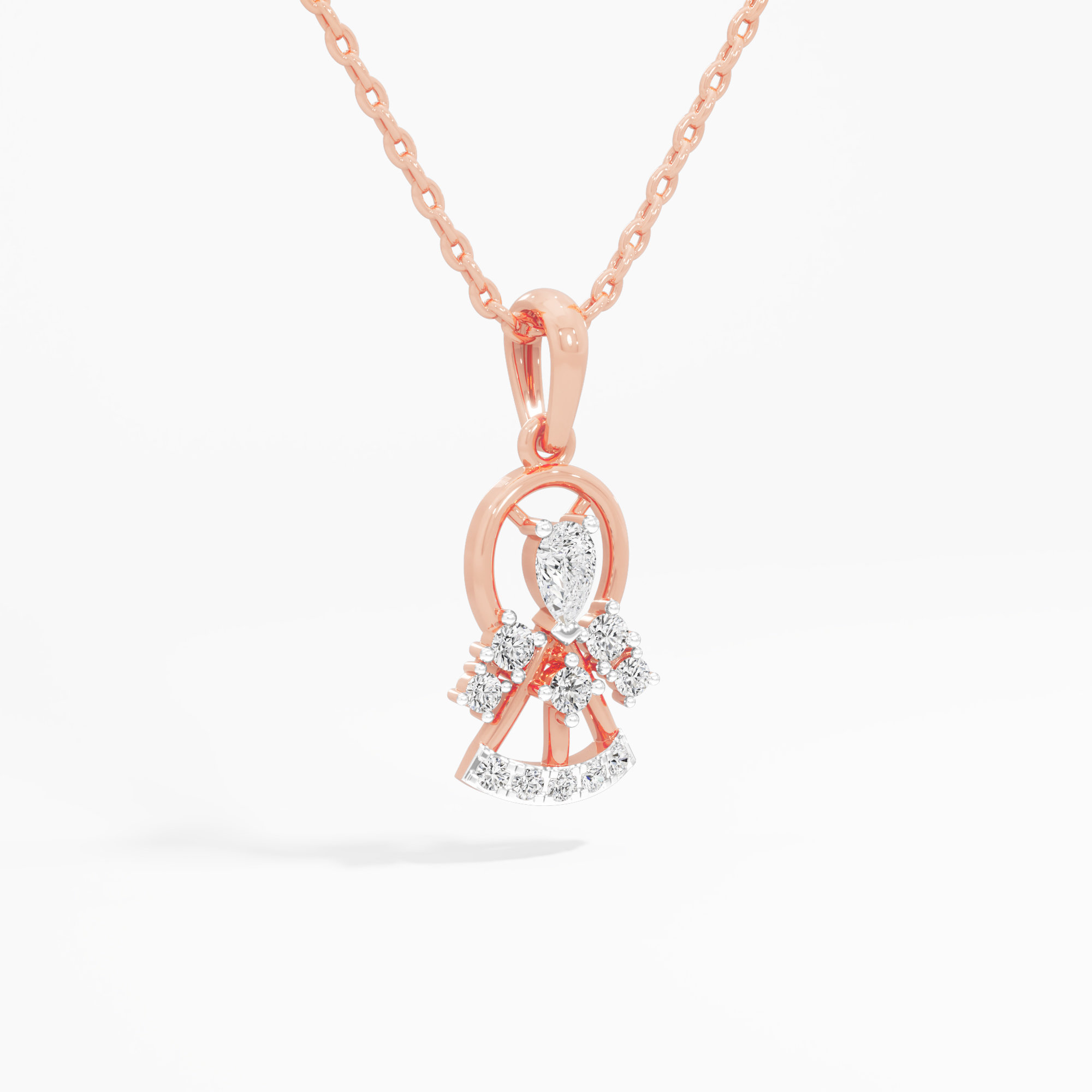 Sunburst Pear Diamond Pendant in 9KT Rose Gold (Diamond Quality:FG-VVS VS)