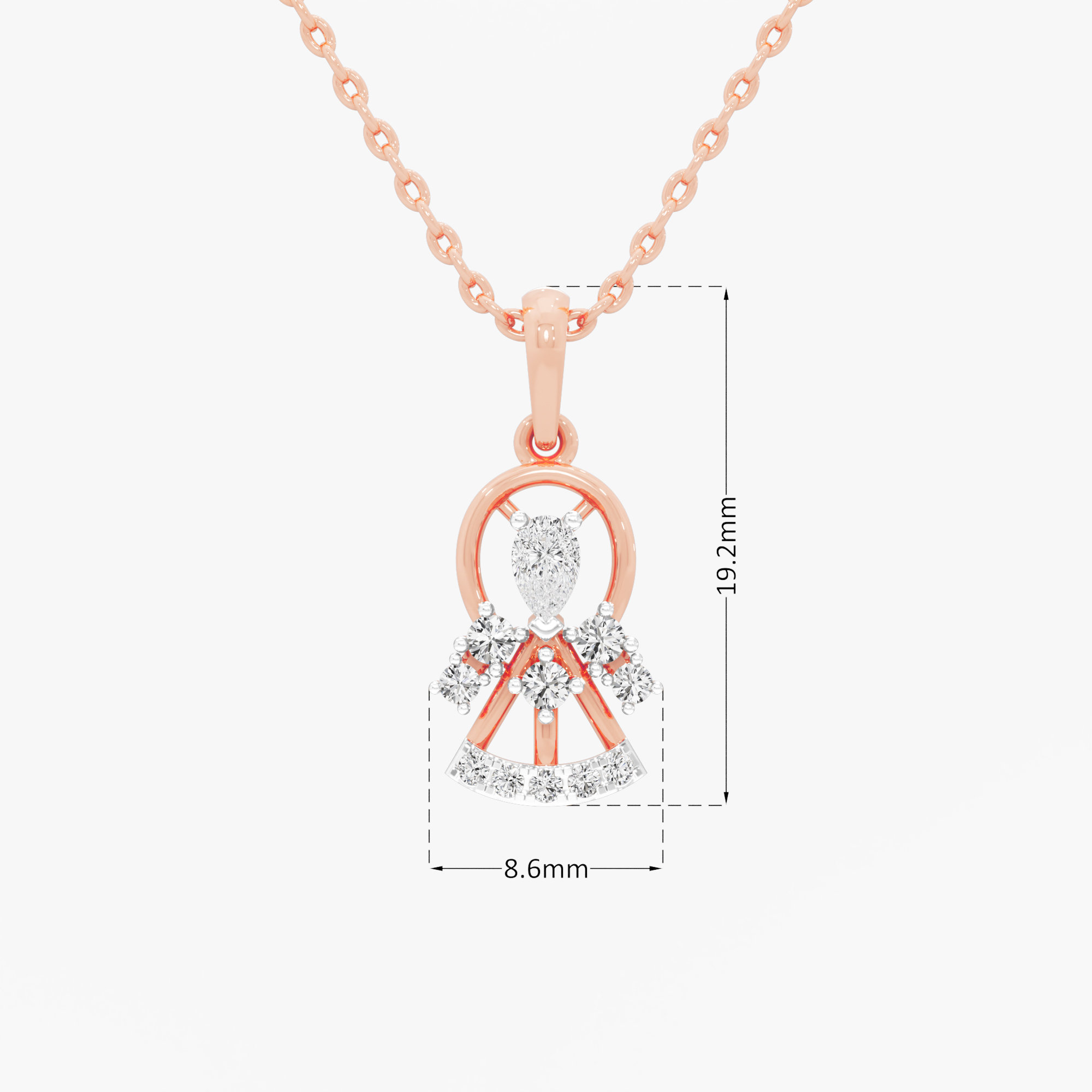 Sunburst Pear Diamond Pendant in 9KT Rose Gold (Diamond Quality:FG-VVS VS)