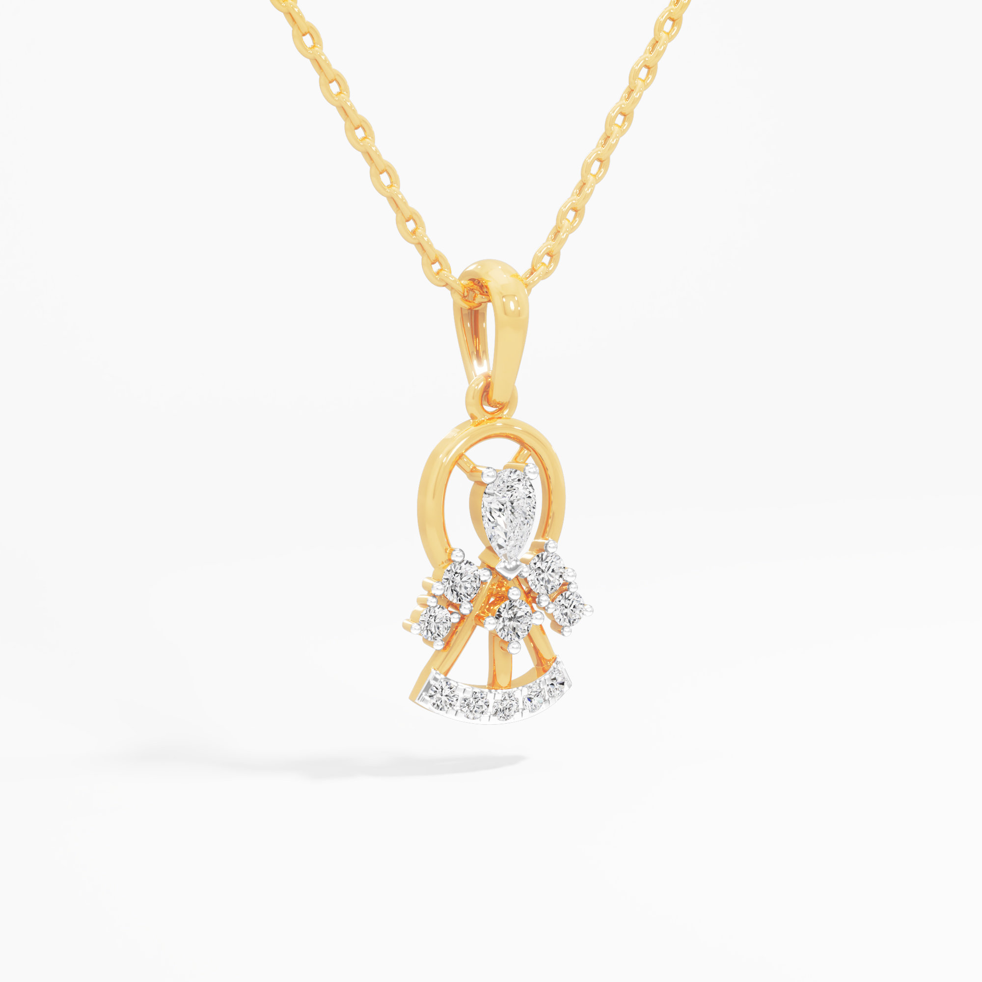 Sunburst Pear Diamond Pendant in 9KT Yellow Gold (Diamond Quality:FG-VVS VS)