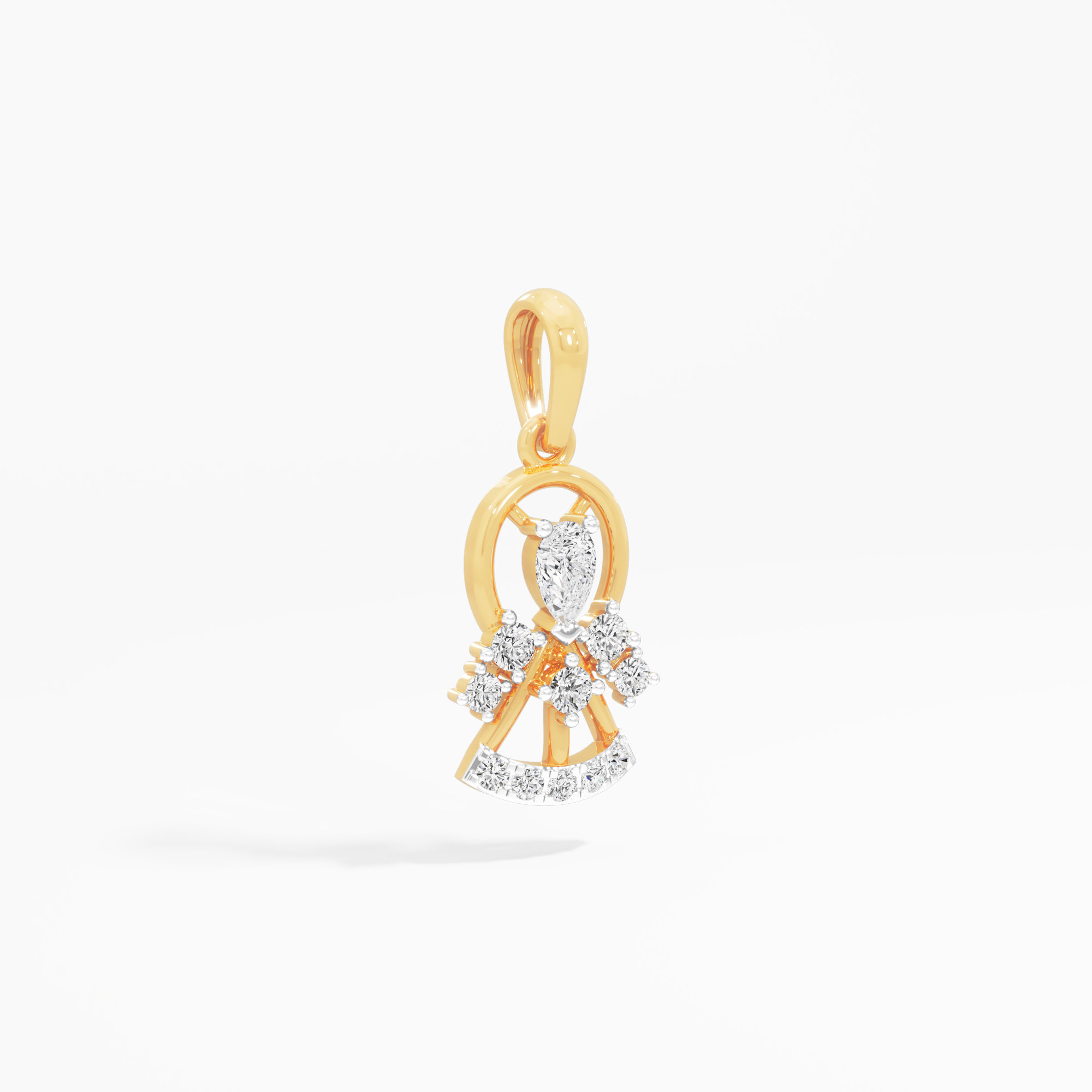 Sunburst Pear Diamond Pendant in 9KT Yellow Gold (Diamond Quality:FG-VVS VS)