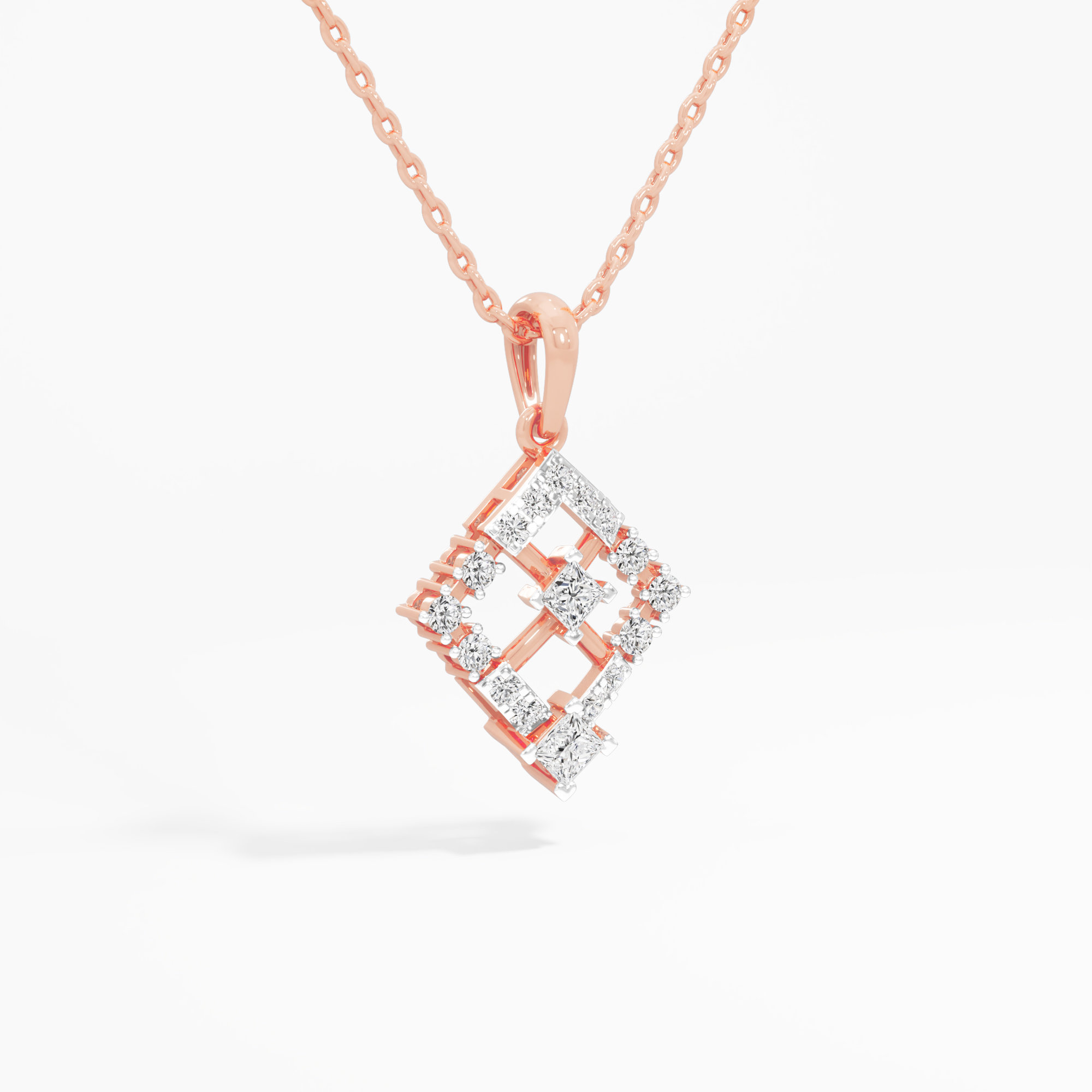 Ivy Lattice Diamond Pendant in 9KT Rose Gold (Diamond Quality:FG-VVS VS)
