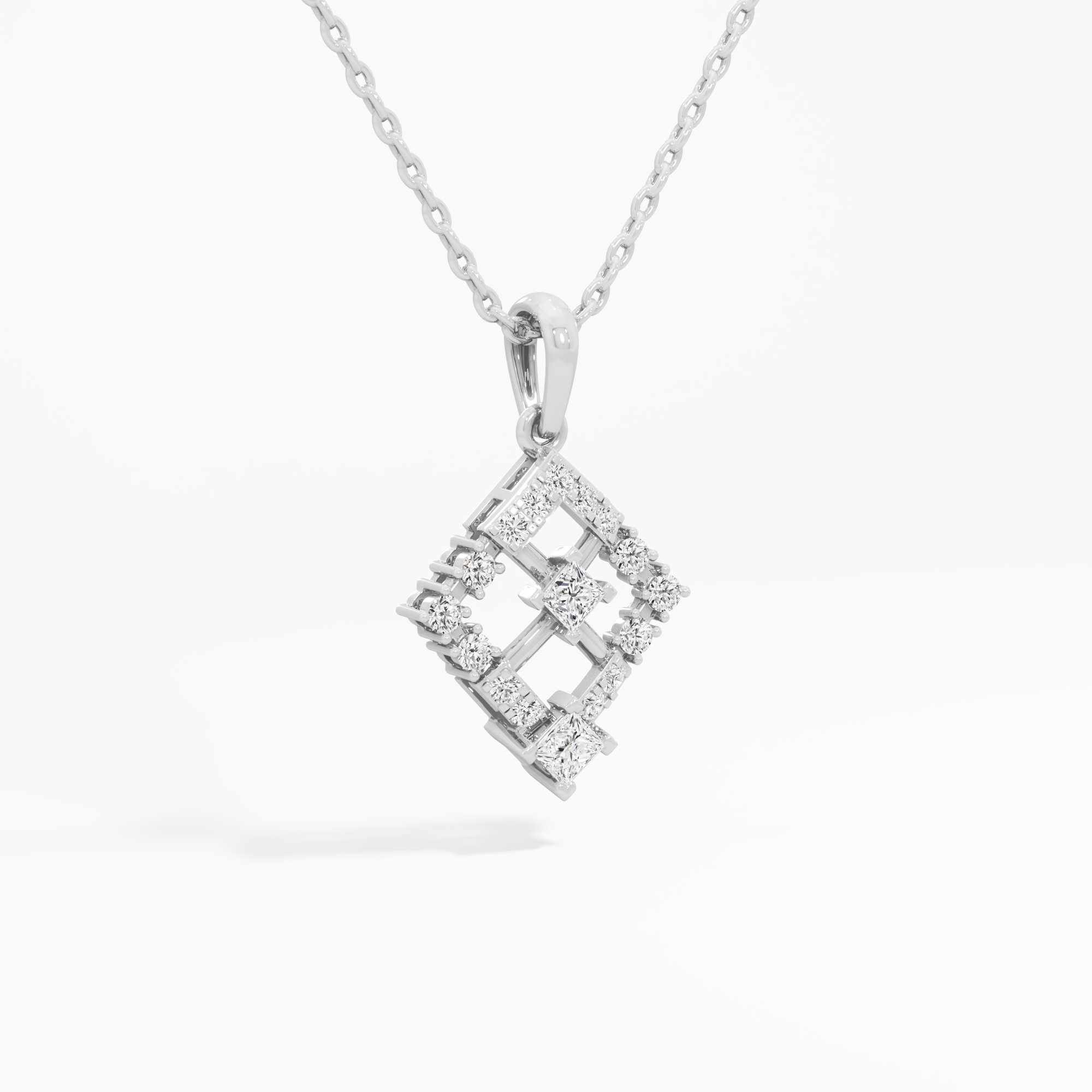 Ivy Lattice Diamond Pendant in 9KT White Gold (Diamond Quality:FG-VVS VS)