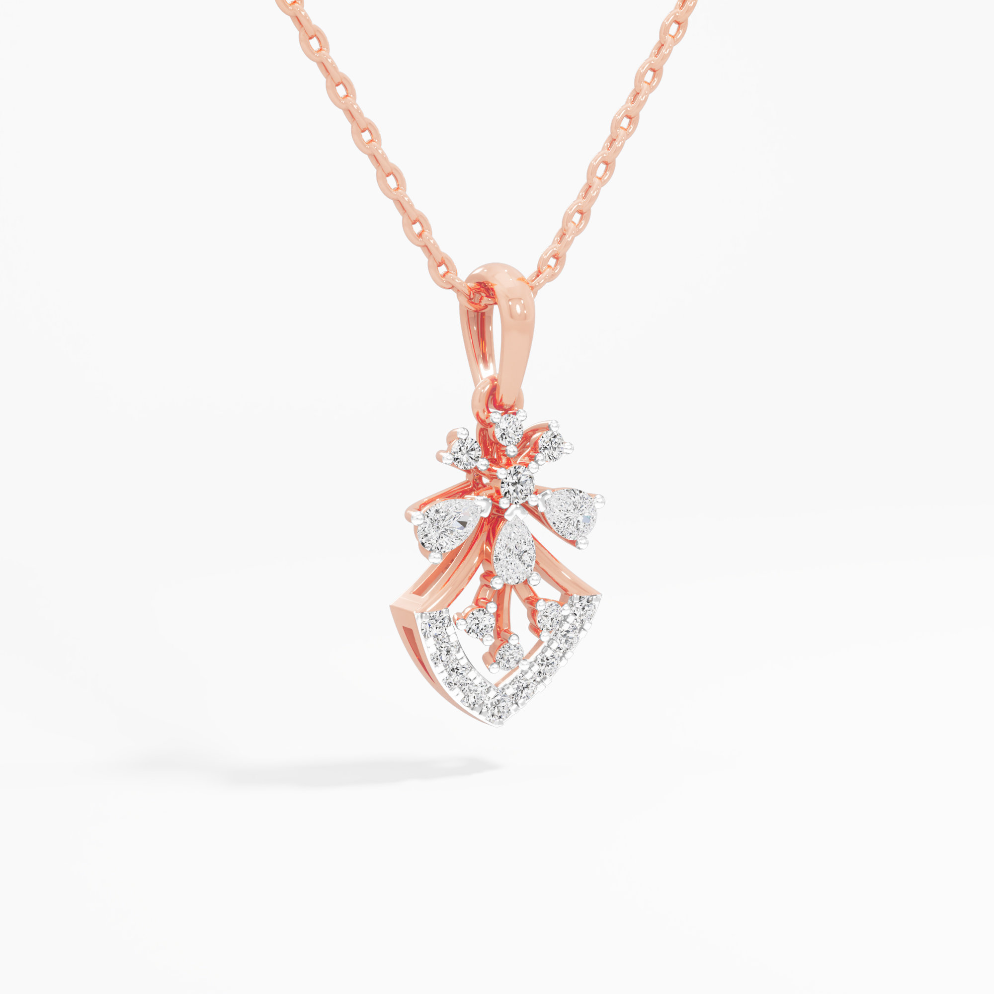 Snowflake Shield Diamond Pendants | Pendant Only in 9KT Rose Gold (Diamond Quality: FG-VVS VS)